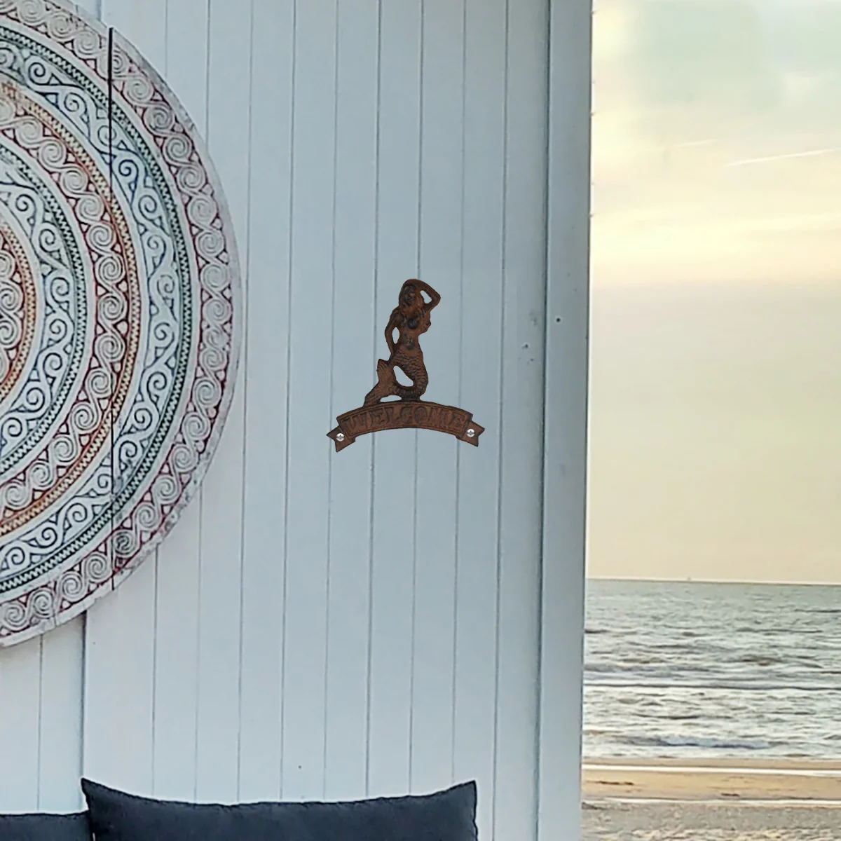 Beach House Mermaid Welcome Front Door Sign Wall Art Nautical Coastal Home Decor - Image 4