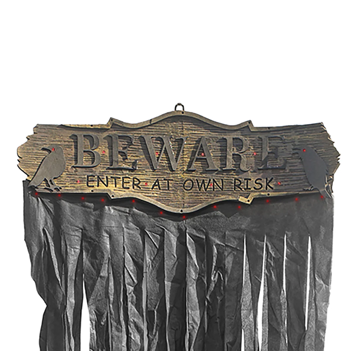 Beware Curtain Light Up Haunted House Prop LED Crow Scary Halloween Door Decor - Image 3