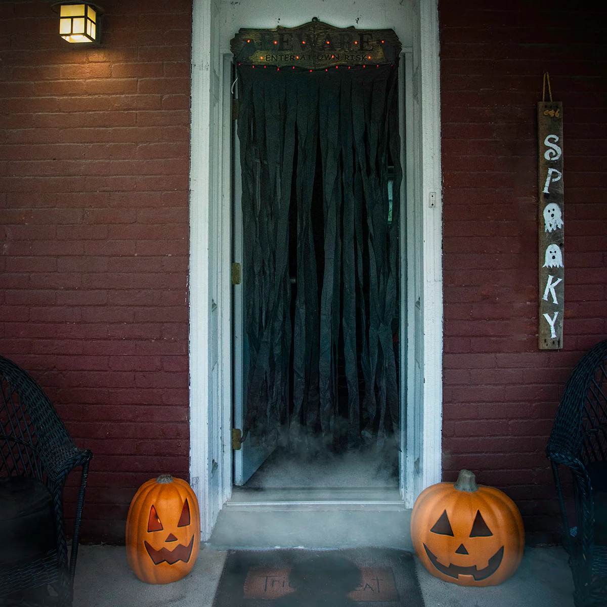 Beware Curtain Light Up Haunted House Prop LED Crow Scary Halloween Door Decor - Image 4