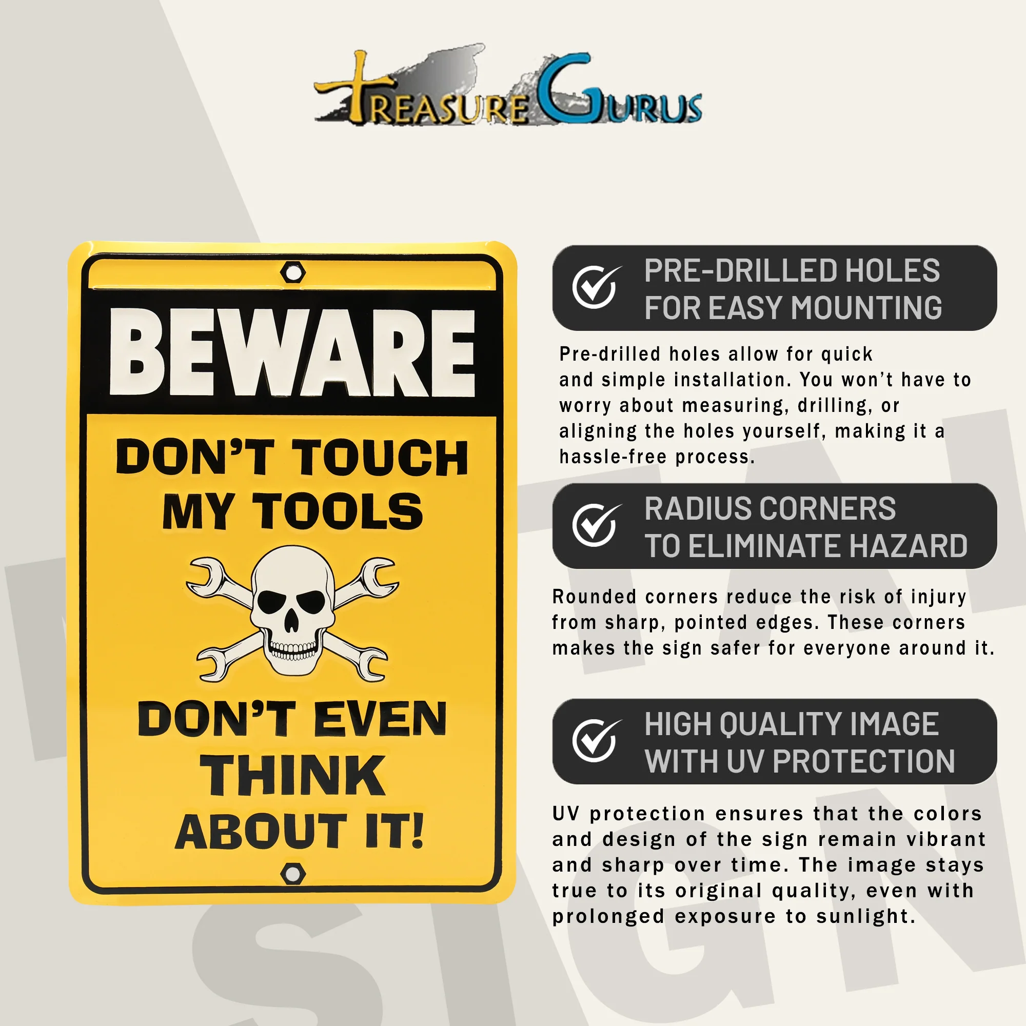 Metal Don't Touch Tools Funny Sign for Man Cave, Shop, Garage Tin Wall Art Decor - Image 4