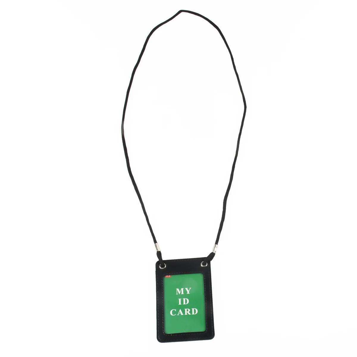 Black 15" Leather Business Work School ID Badge Neck Lanyard Credit Card Holder