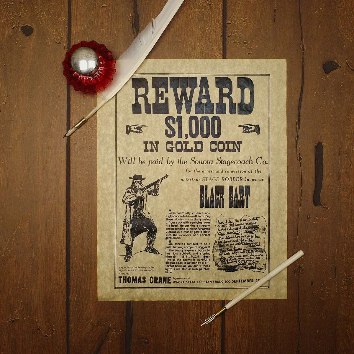 Black Bart Reward Poster Parchment Paper Wall Art Western Man Cave Bar Pub Decor - Image 2