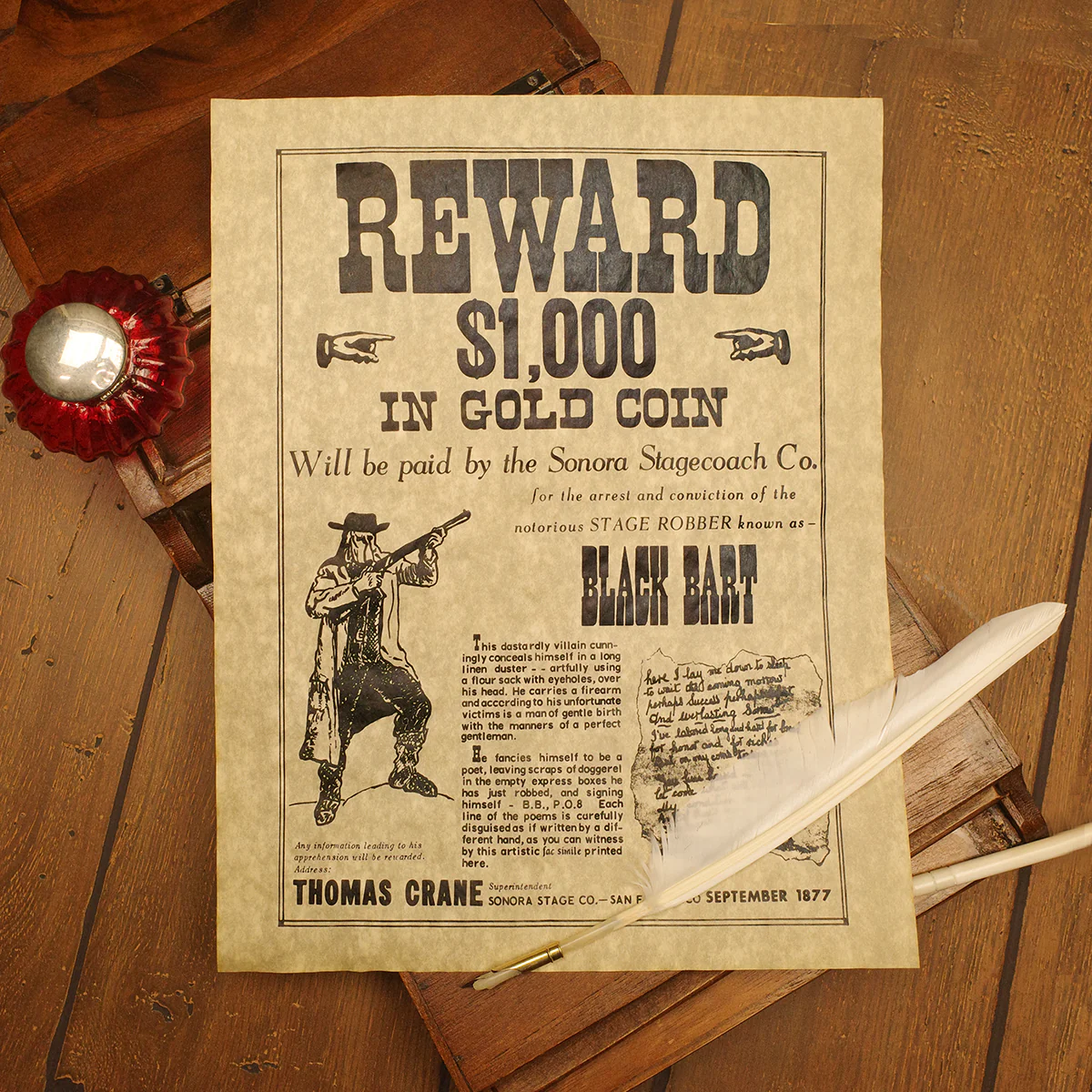 Black Bart Reward Poster Parchment Paper Wall Art Western Man Cave Bar Pub Decor - Image 3