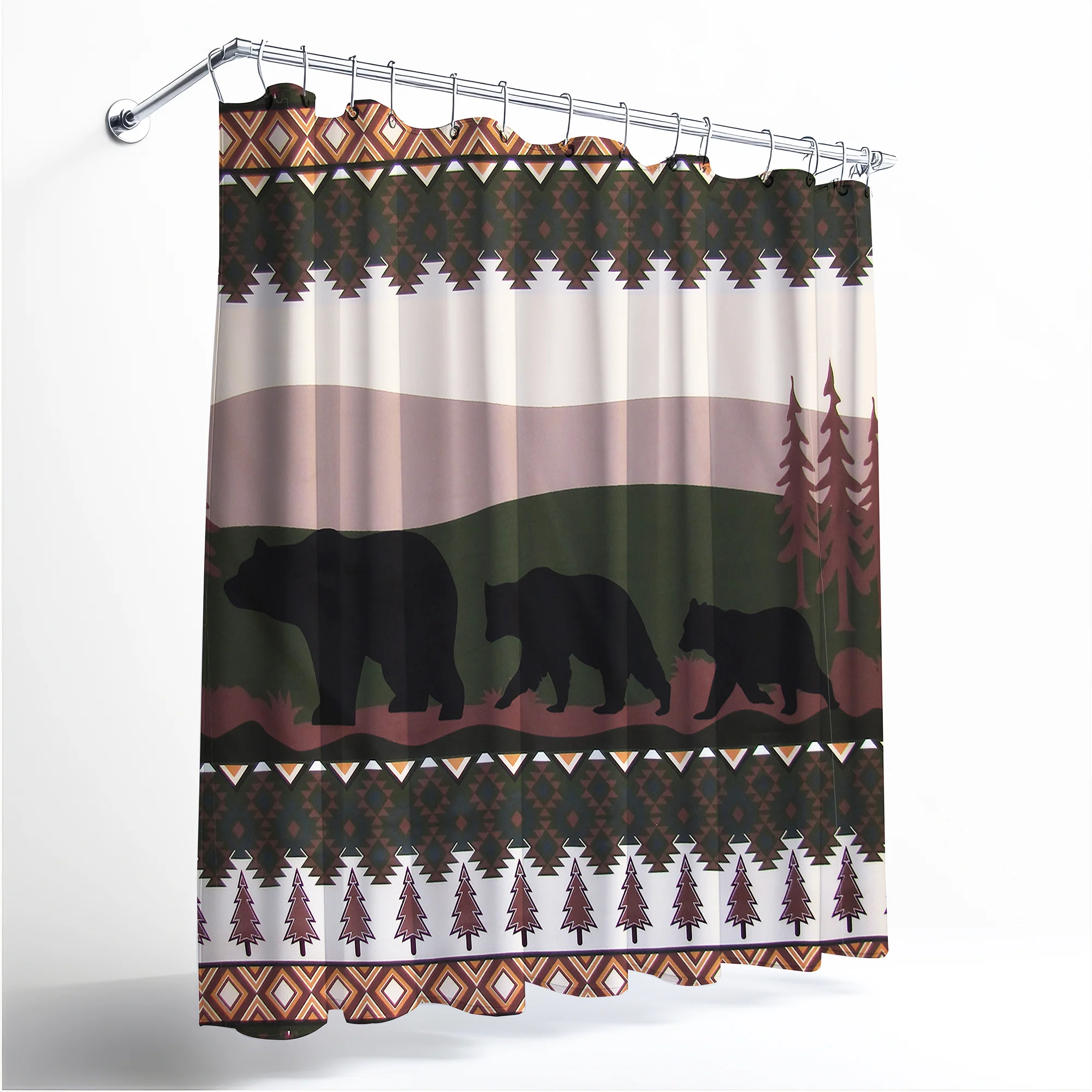 Black Bear Cubs Fabric Shower Curtain Cabin Bath Accessories Bathroom Home Decor
