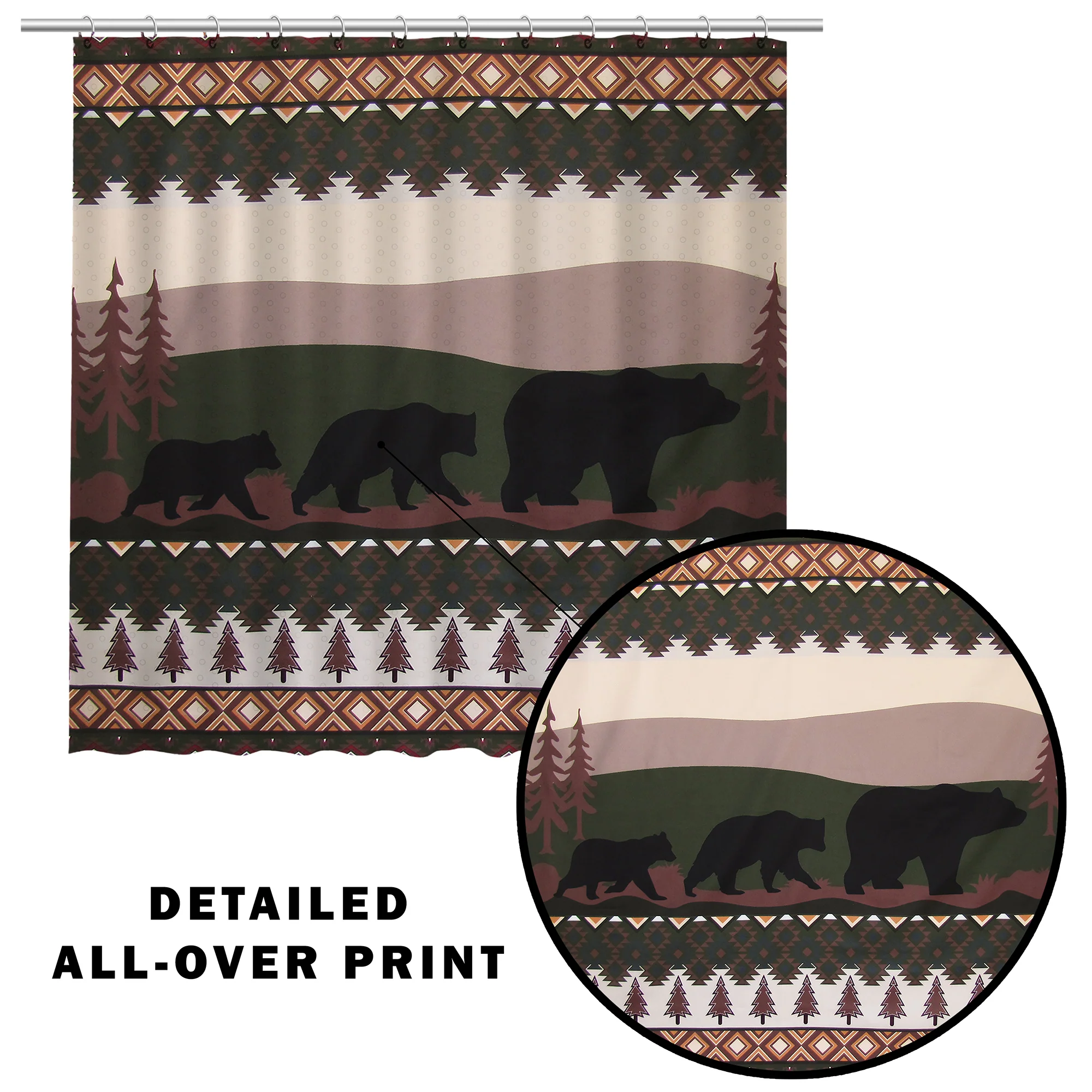 Black Bear Cubs Fabric Shower Curtain Cabin Bath Accessories Bathroom Home Decor - Image 3
