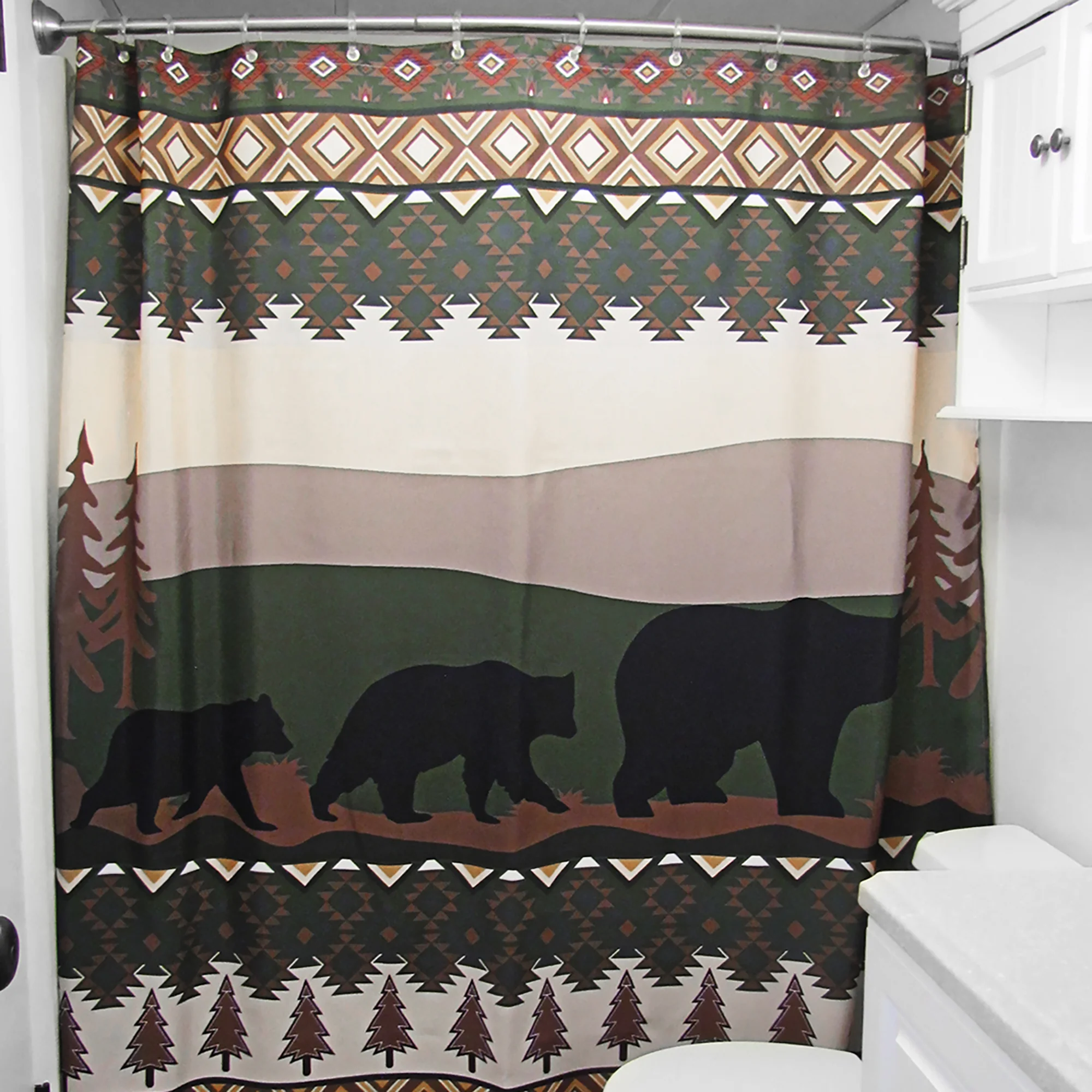 Black Bear Cubs Fabric Shower Curtain Cabin Bath Accessories Bathroom Home Decor - Image 5