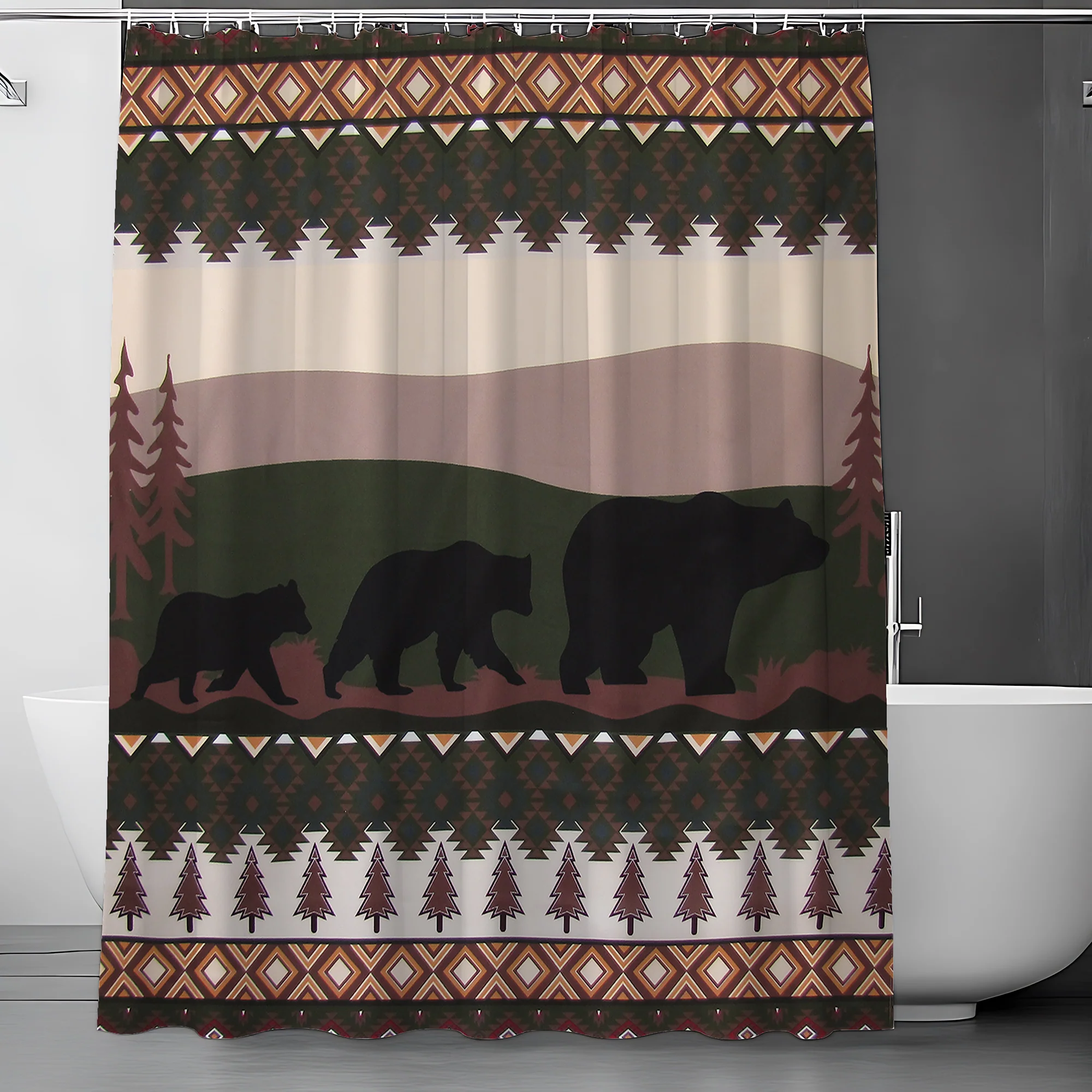 Black Bear Cubs Fabric Shower Curtain Cabin Bath Accessories Bathroom Home Decor - Image 6