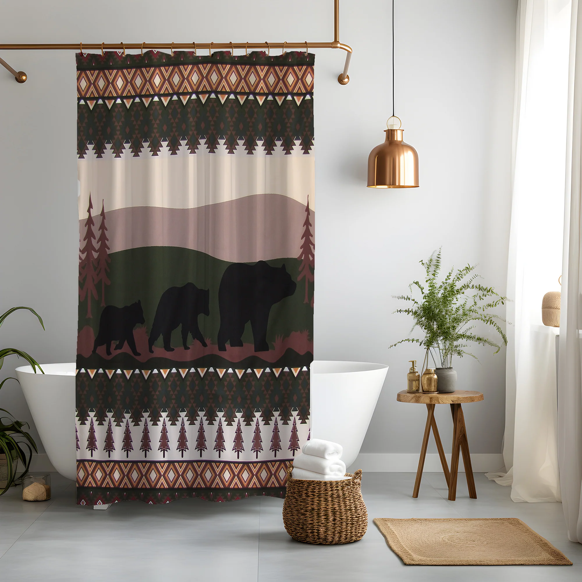 Black Bear Cubs Fabric Shower Curtain Cabin Bath Accessories Bathroom Home Decor - Image 7