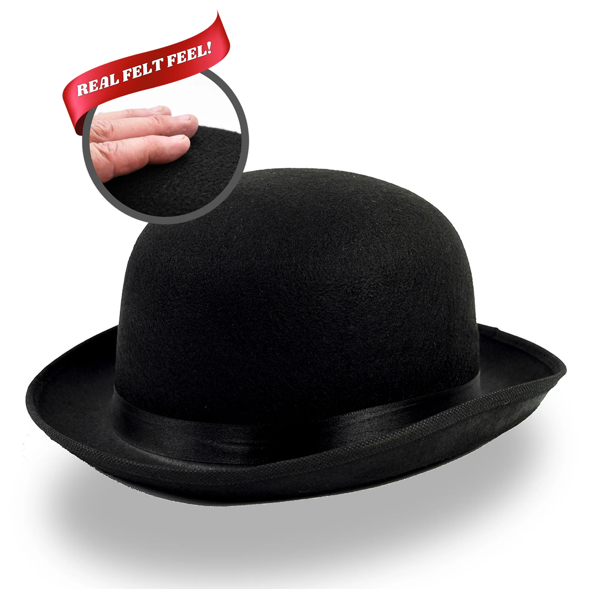 Black Felt Bowler Derby Hat Victorian Brim Cap Prop Steampunk Costume Accessory
