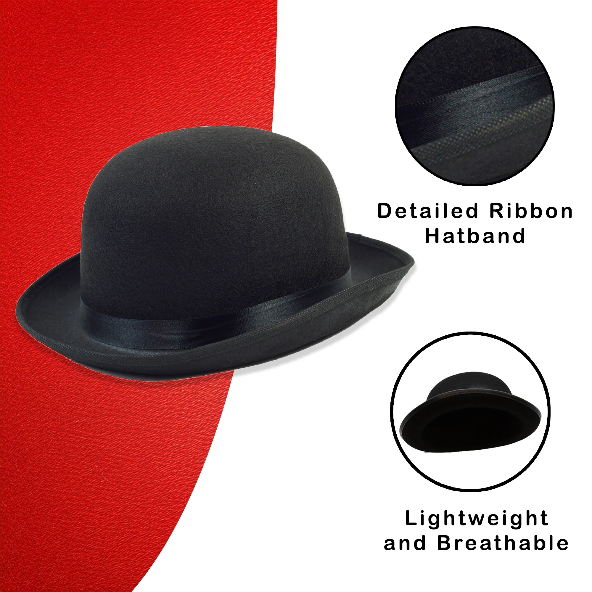 Black Felt Bowler Derby Hat Victorian Brim Cap Prop Steampunk Costume Accessory - Image 3