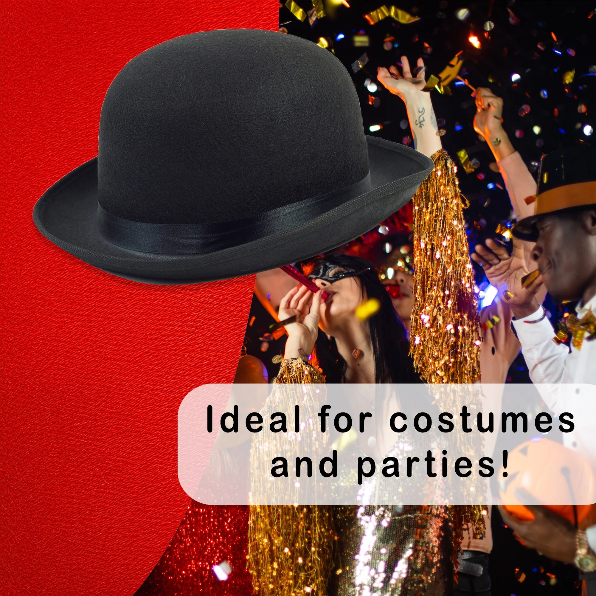 Black Felt Bowler Derby Hat Victorian Brim Cap Prop Steampunk Costume Accessory - Image 5