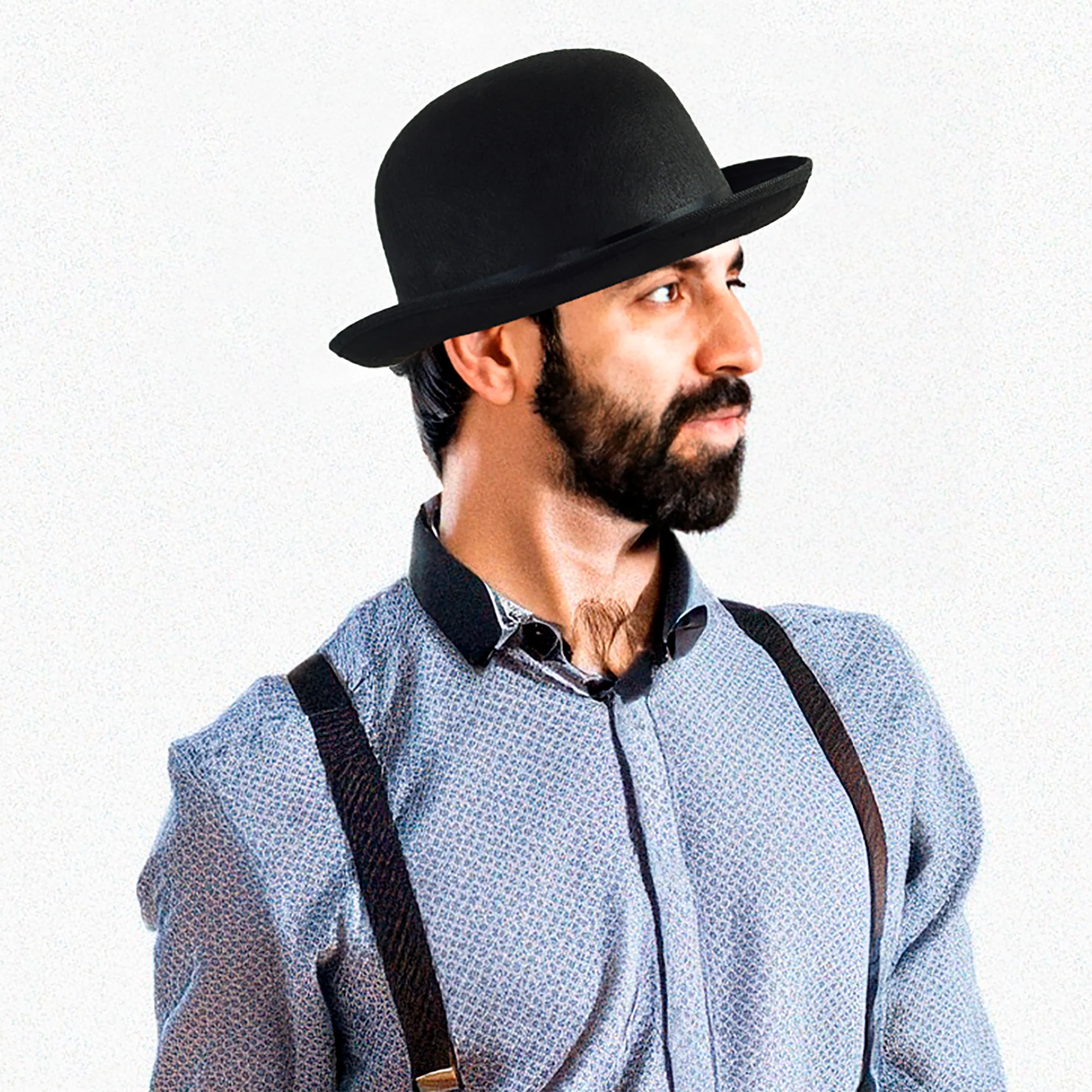 Black Felt Bowler Derby Hat Victorian Brim Cap Prop Steampunk Costume Accessory - Image 7