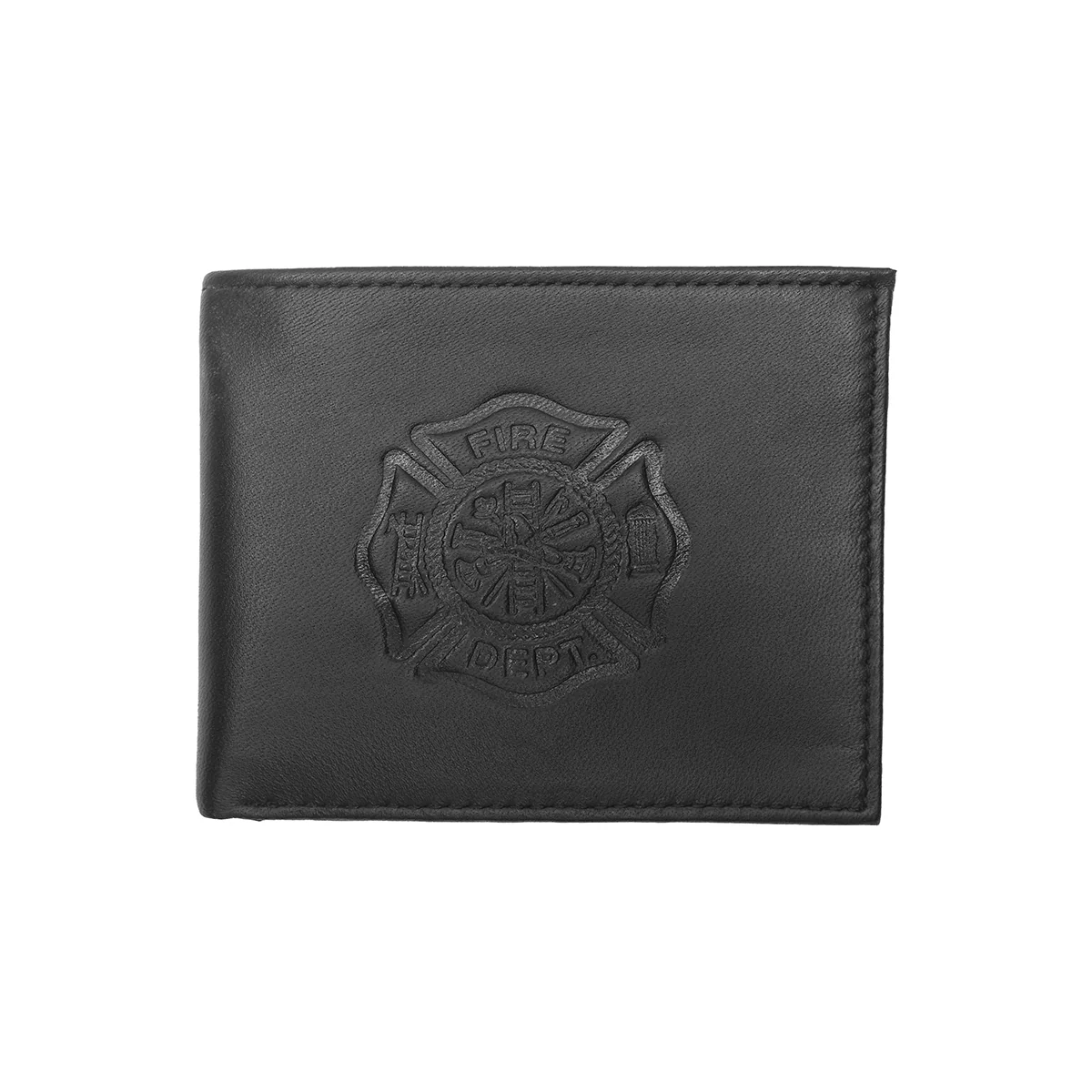 Black Fire Dept Maltese Cross Money Holder Mens Slim Leather Credit Card Wallet