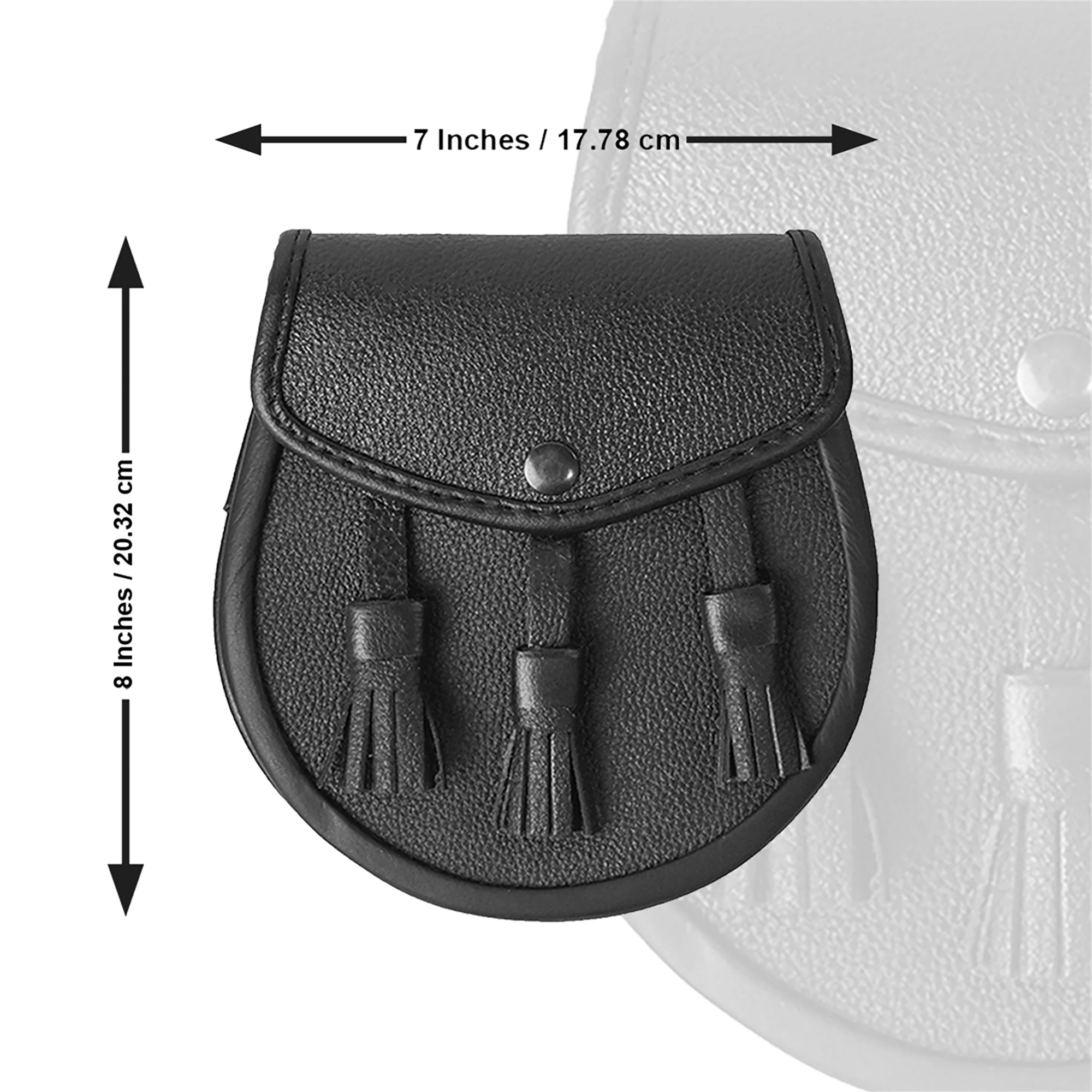 Black Leather Sporran Belt Pouch Medieval Dress Scottish Kilt Waist Bag Tassels - Image 2