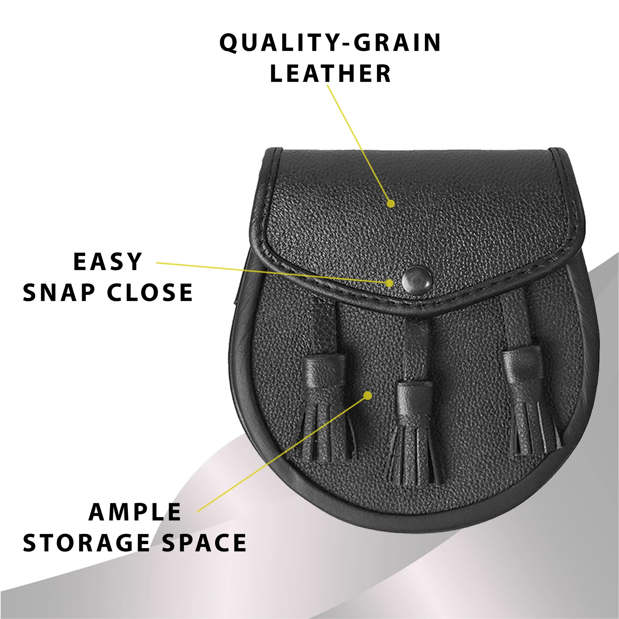 Black Leather Sporran Belt Pouch Medieval Dress Scottish Kilt Waist Bag Tassels - Image 4