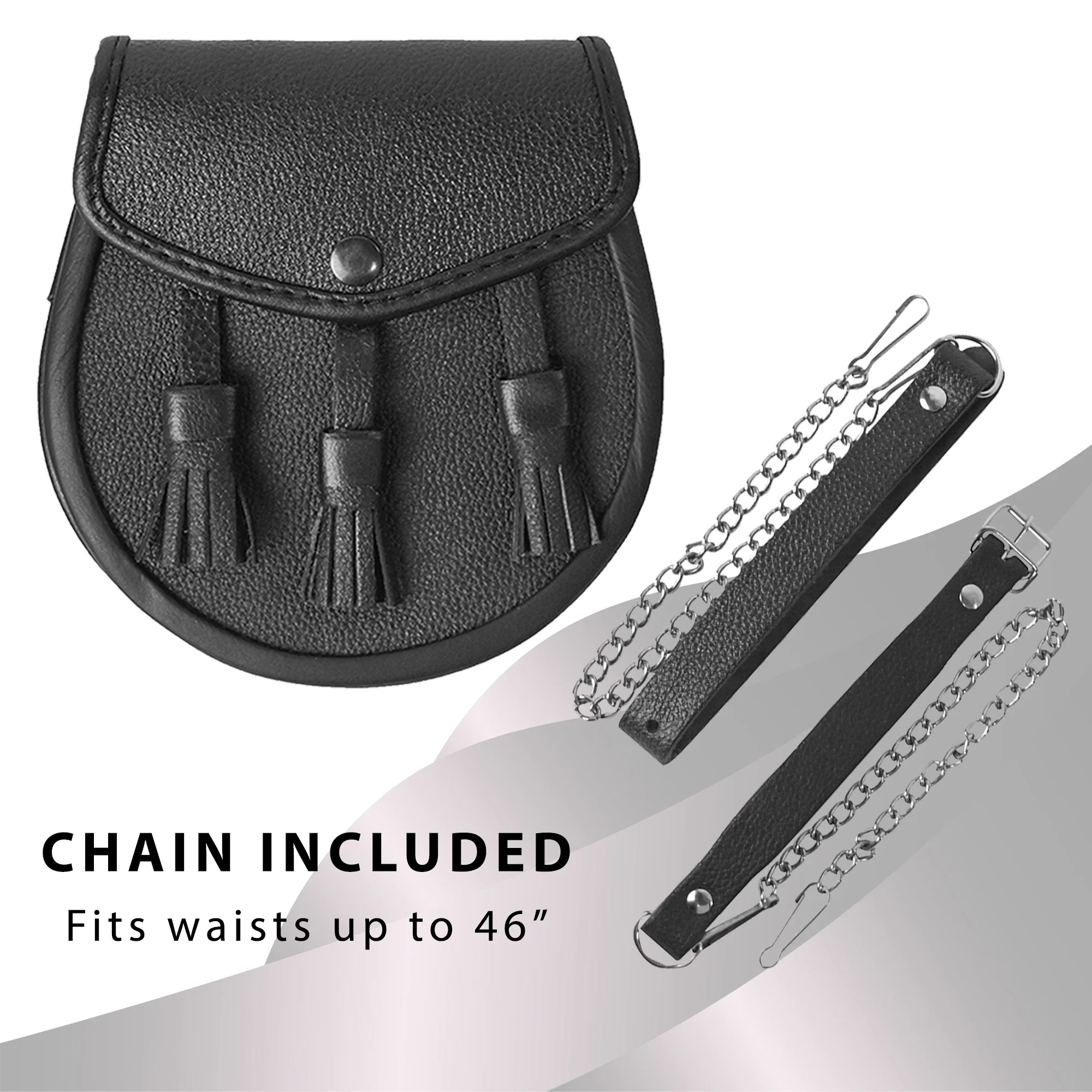 Black Leather Sporran Belt Pouch Medieval Dress Scottish Kilt Waist Bag Tassels - Image 5