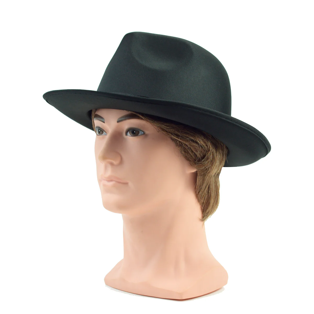 Black Satin Gangster Fedora Brim Hat Men Trilby Dress Cap Prop Costume Accessory - Image 3