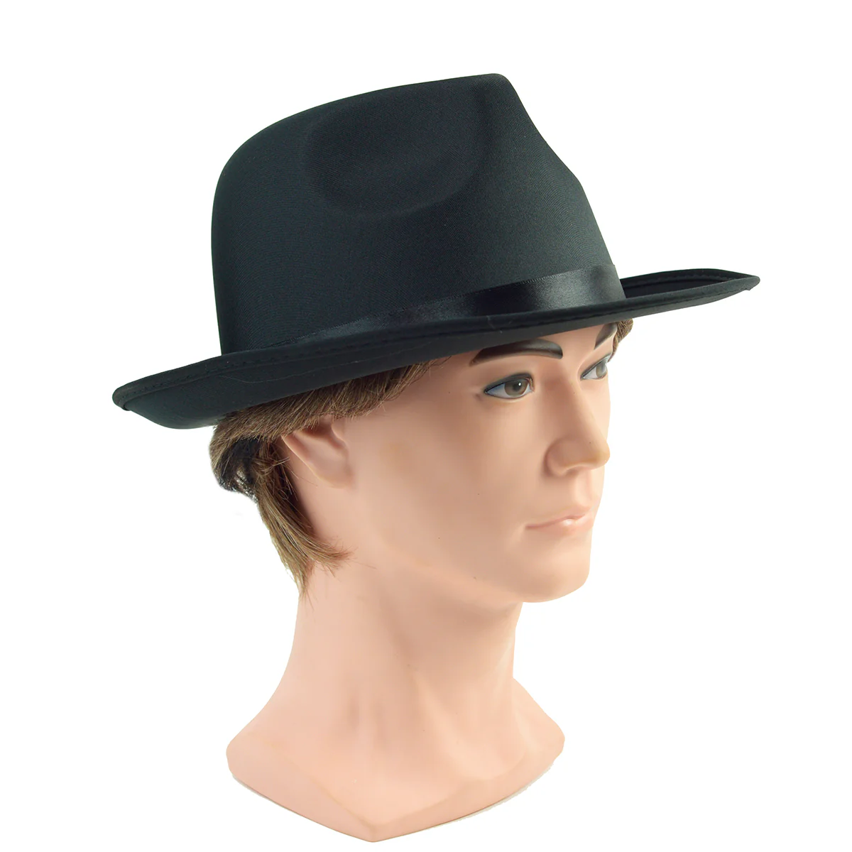 Black Satin Gangster Fedora Brim Hat Men Trilby Dress Cap Prop Costume Accessory - Image 4