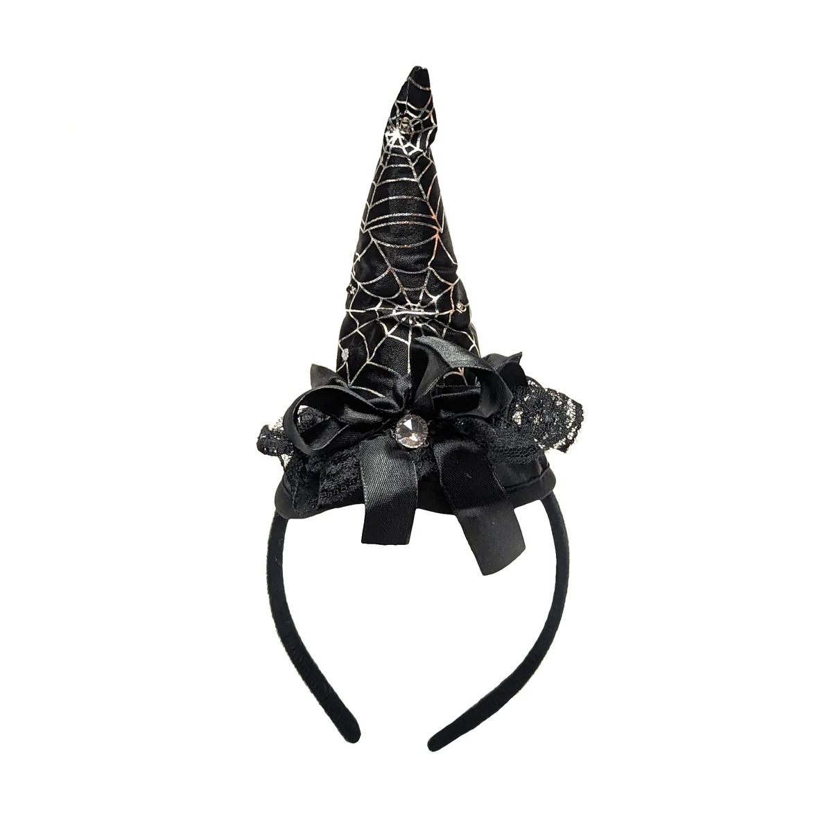 Black Witch Hat Light Up Spiderweb Headband LED Glow Halloween Party Costume Acc