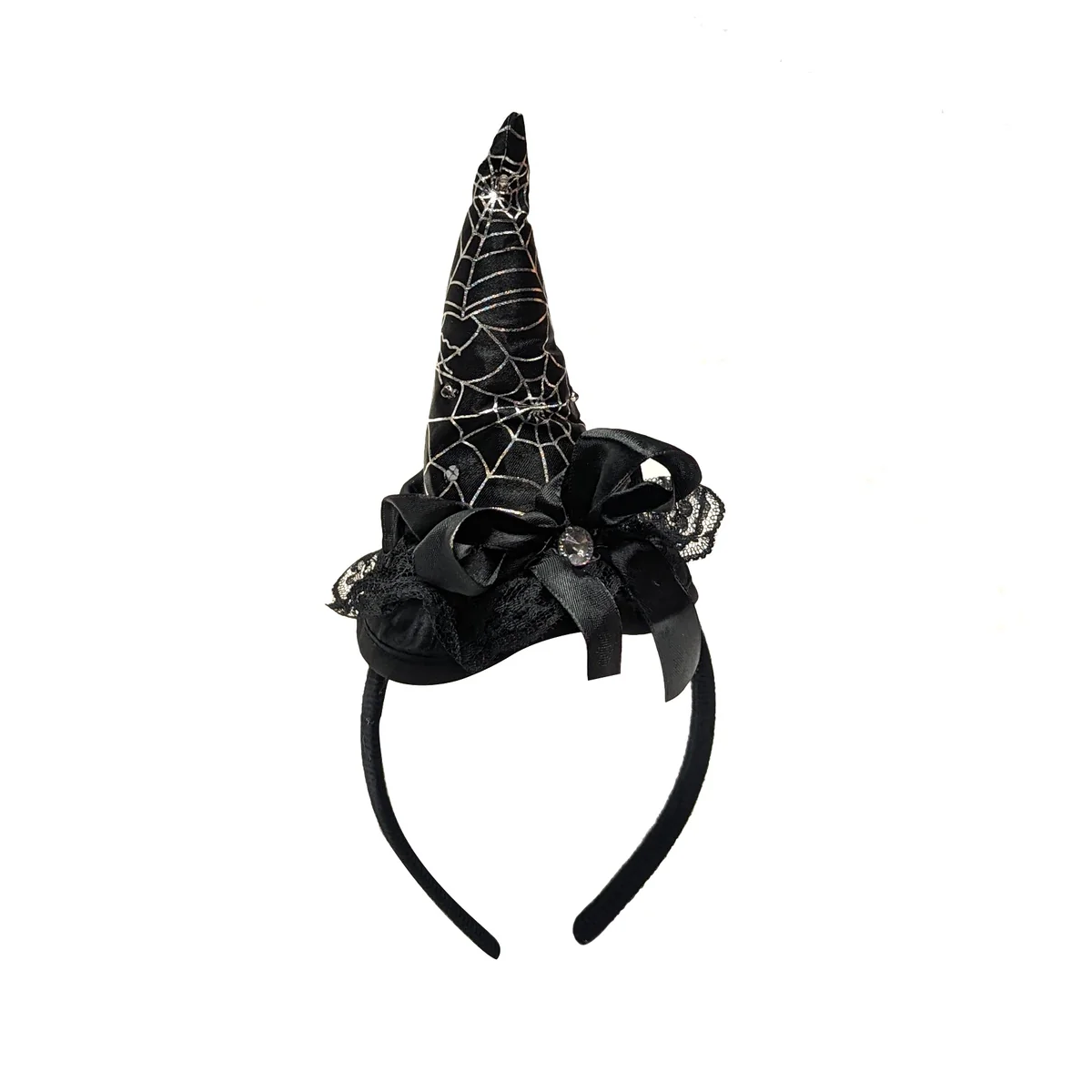 Black Witch Hat Light Up Spiderweb Headband LED Glow Halloween Party Costume Acc - Image 2