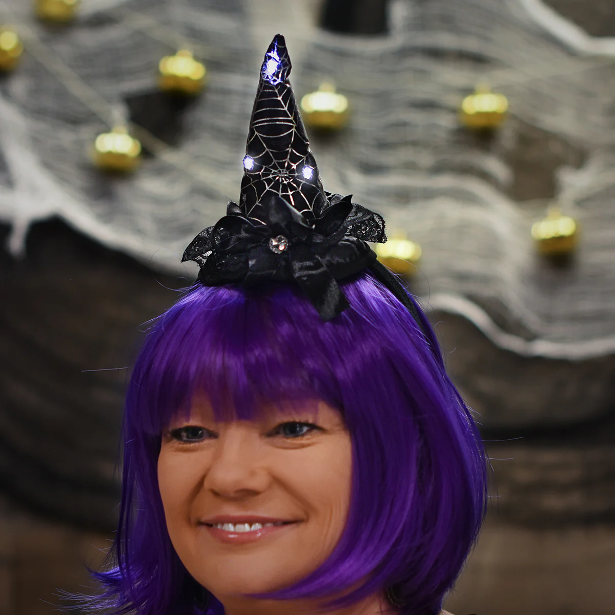 Black Witch Hat Light Up Spiderweb Headband LED Glow Halloween Party Costume Acc - Image 5