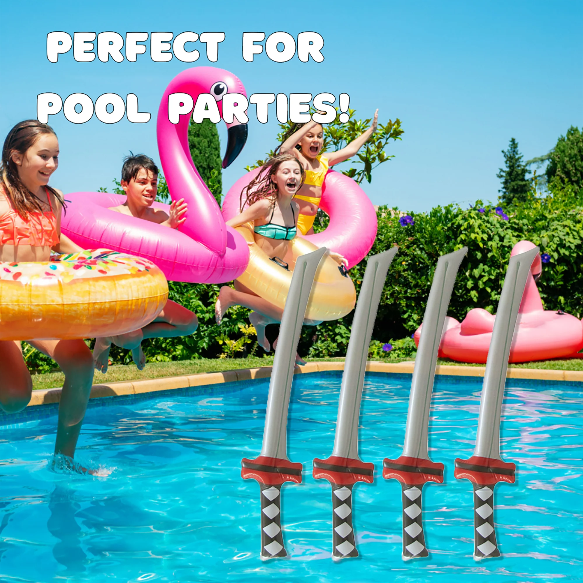 Blow Up Float Toys 4pc Inflatable Swords Pool Floats Party Favor Birthday Decor - Image 6
