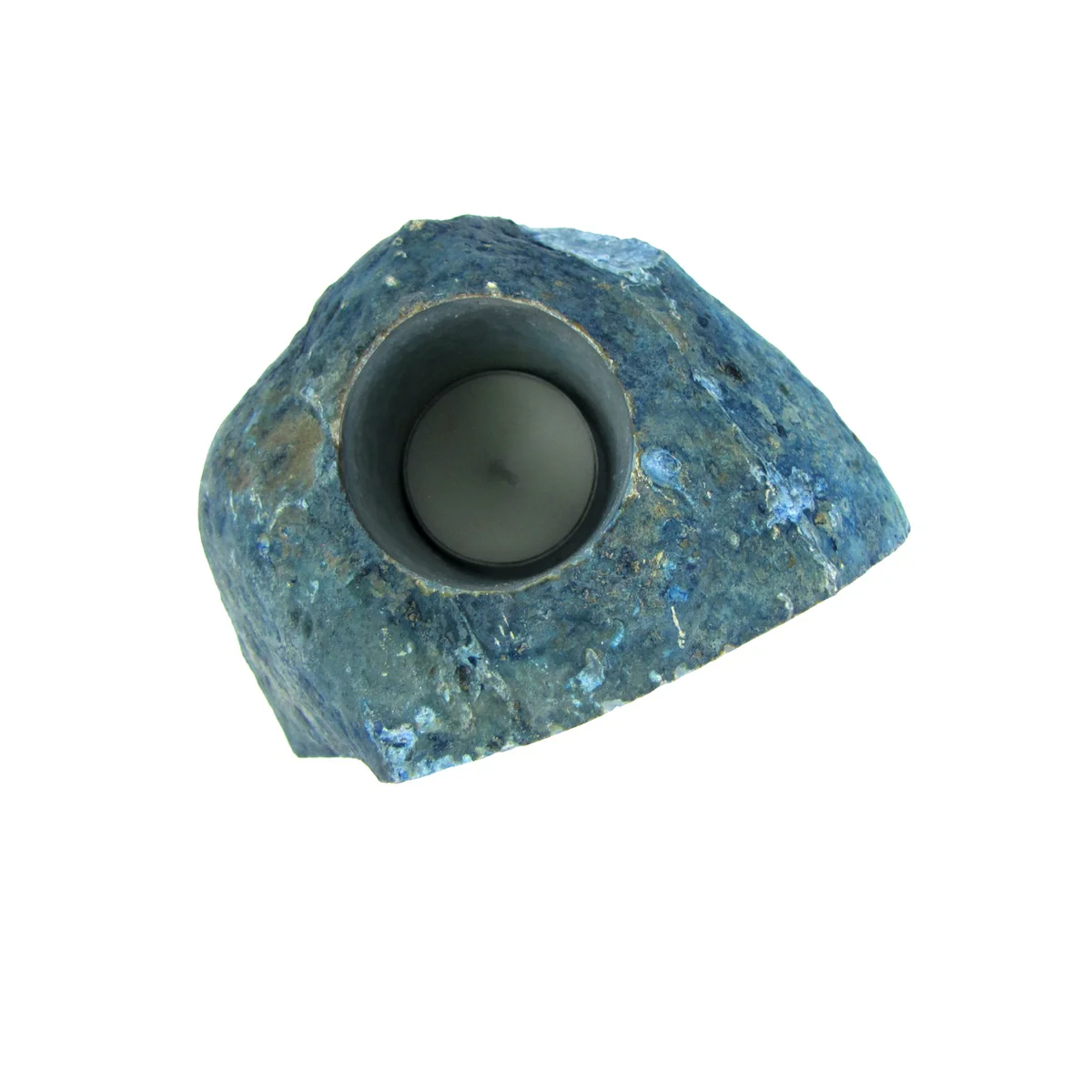 Blue Agate Reiki Stone Candle Holder Chakra Heal Negative Energy Balance Geode - Image 3