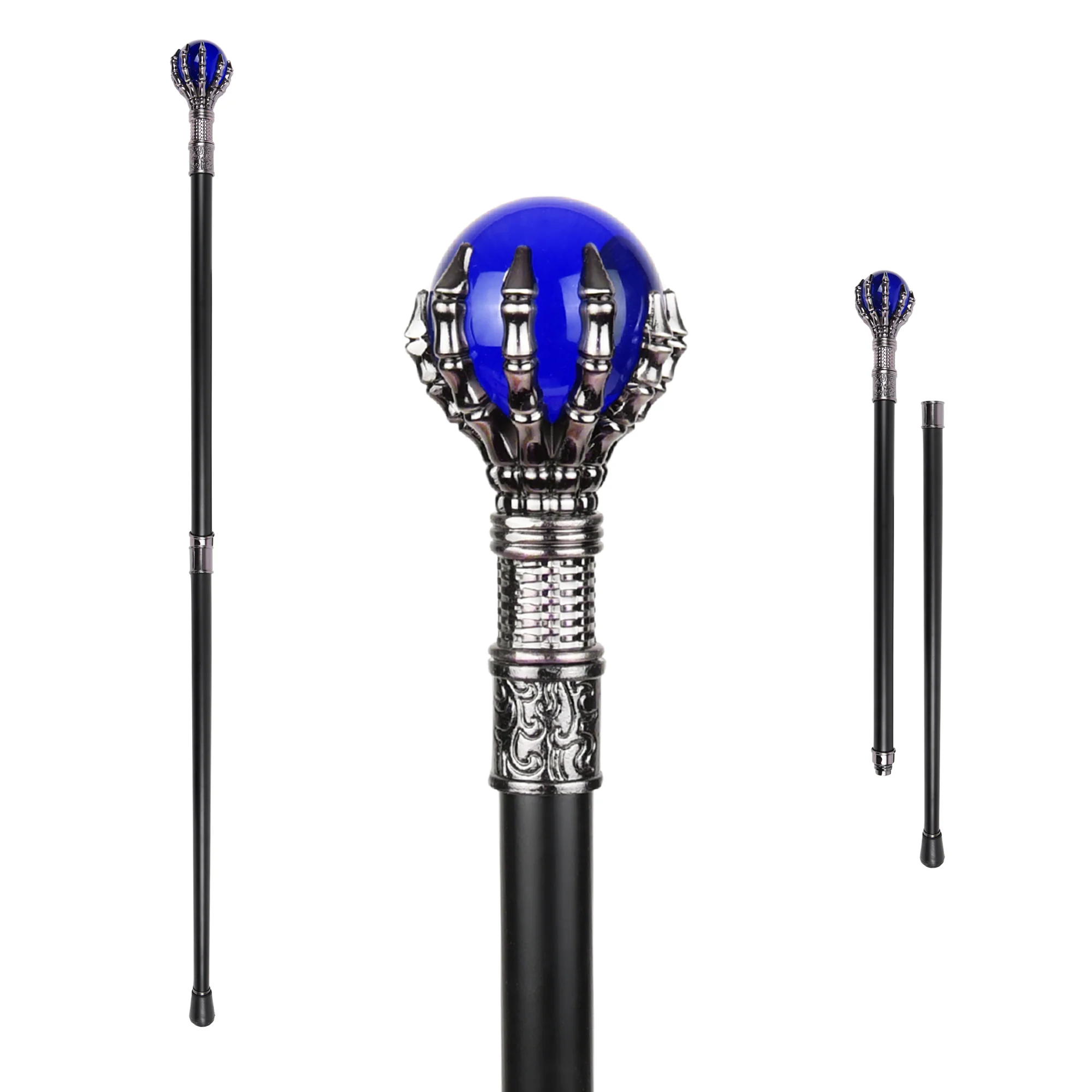 Blue Glass Skeleton Hand Walking Stick Canes for Men Women Halloween Costume 37"