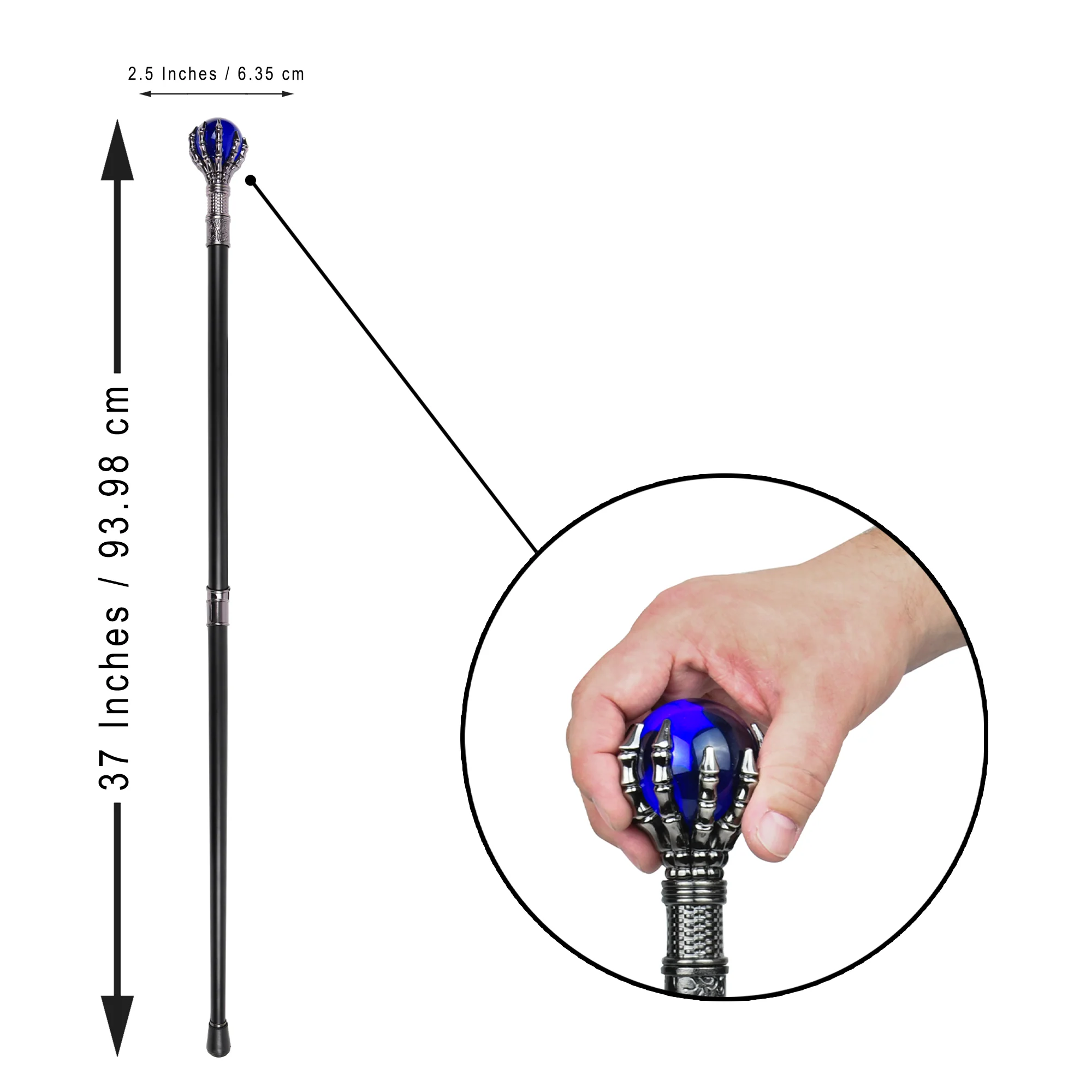 Blue Glass Skeleton Hand Walking Stick Canes for Men Women Halloween Costume 37" - Image 2