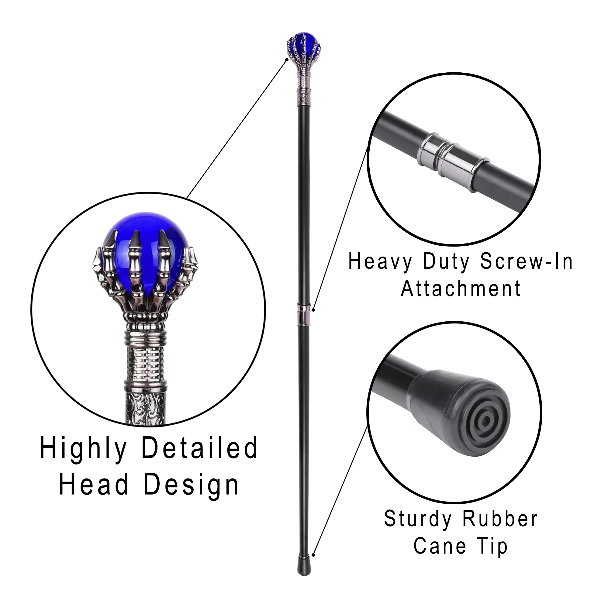Blue Glass Skeleton Hand Walking Stick Canes for Men Women Halloween Costume 37" - Image 3