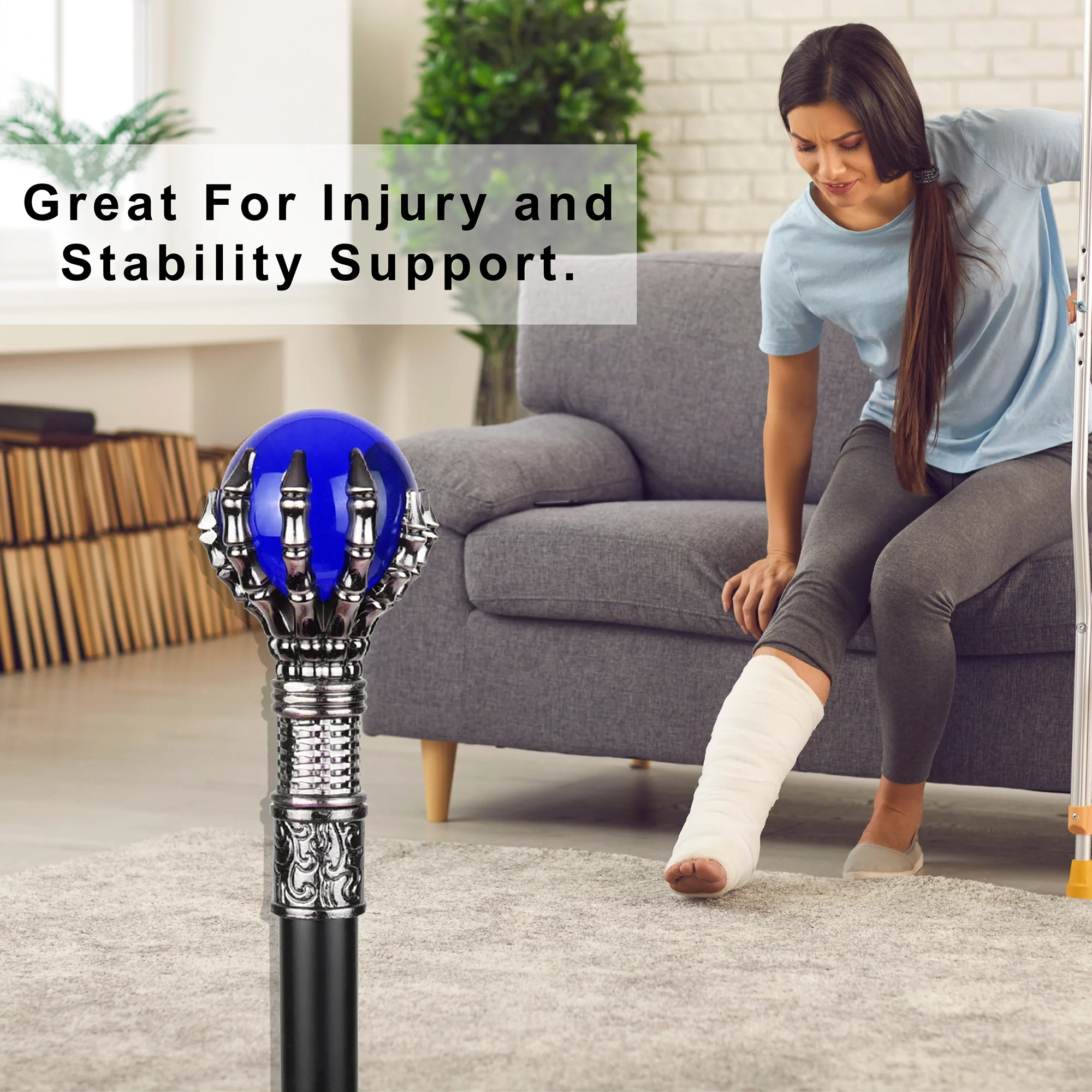 Blue Glass Skeleton Hand Walking Stick Canes for Men Women Halloween Costume 37" - Image 8