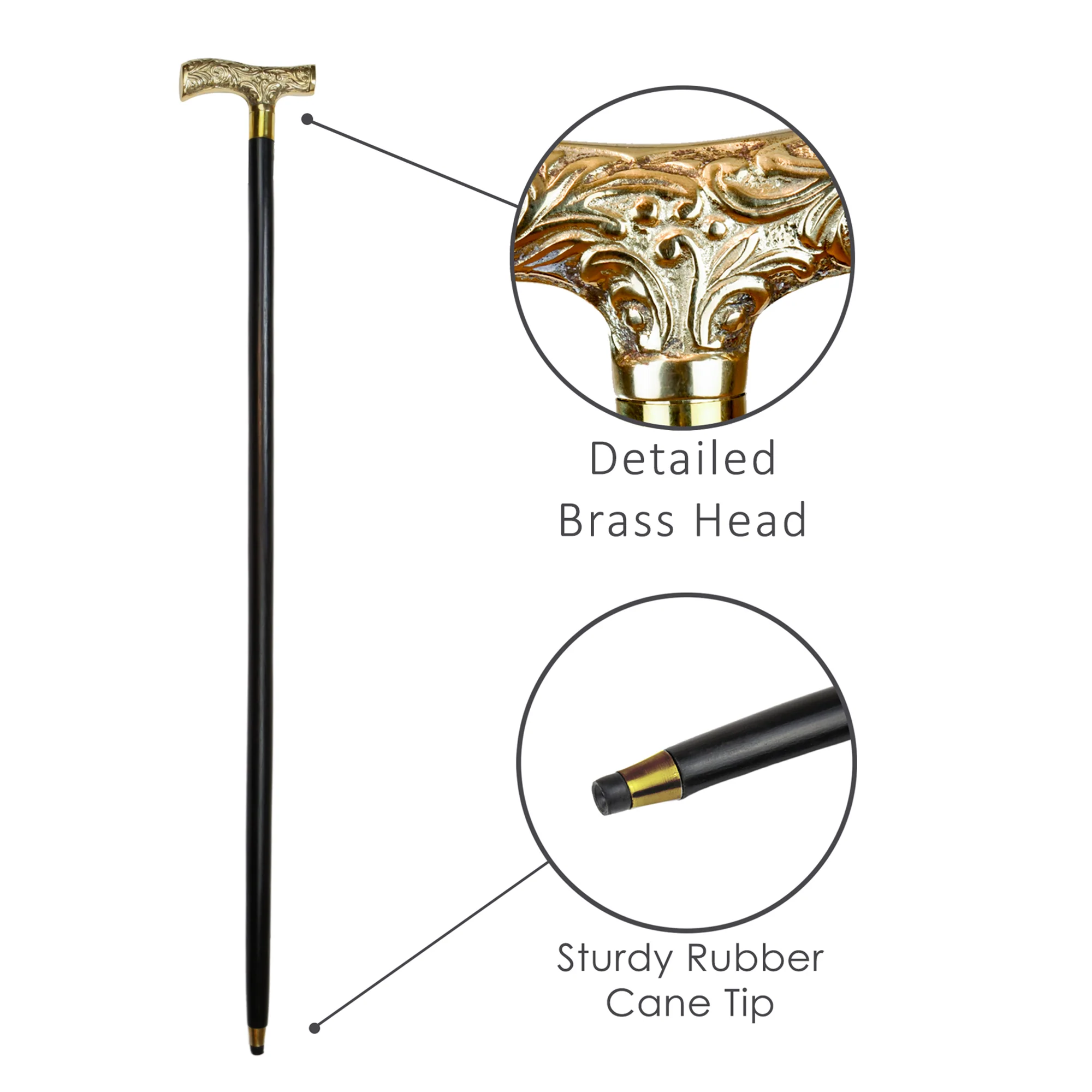 Brass Handle Walking Stick Cane Wooden Canes for Men Women Seniors Victorian - Image 3