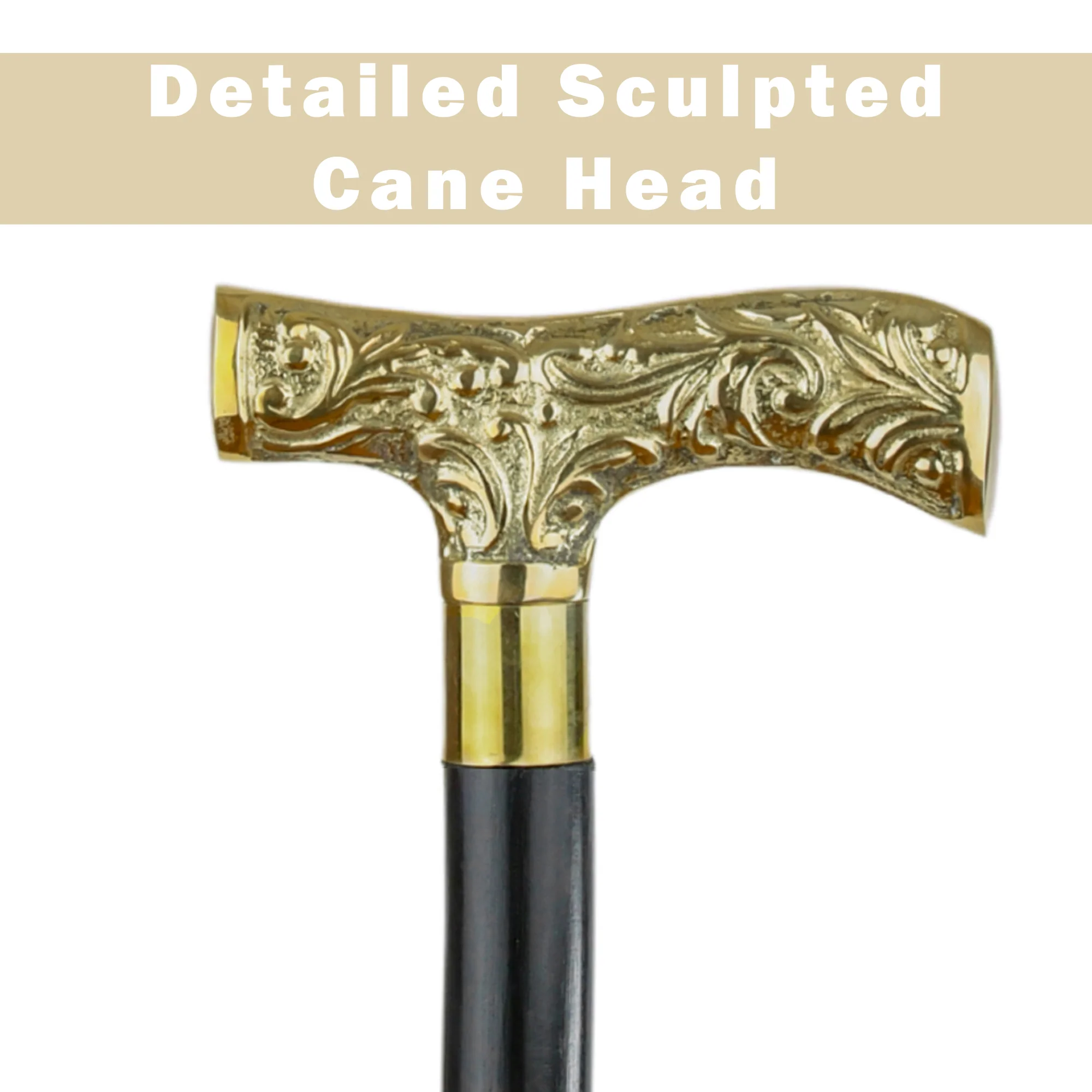 Brass Handle Walking Stick Cane Wooden Canes for Men Women Seniors Victorian - Image 6