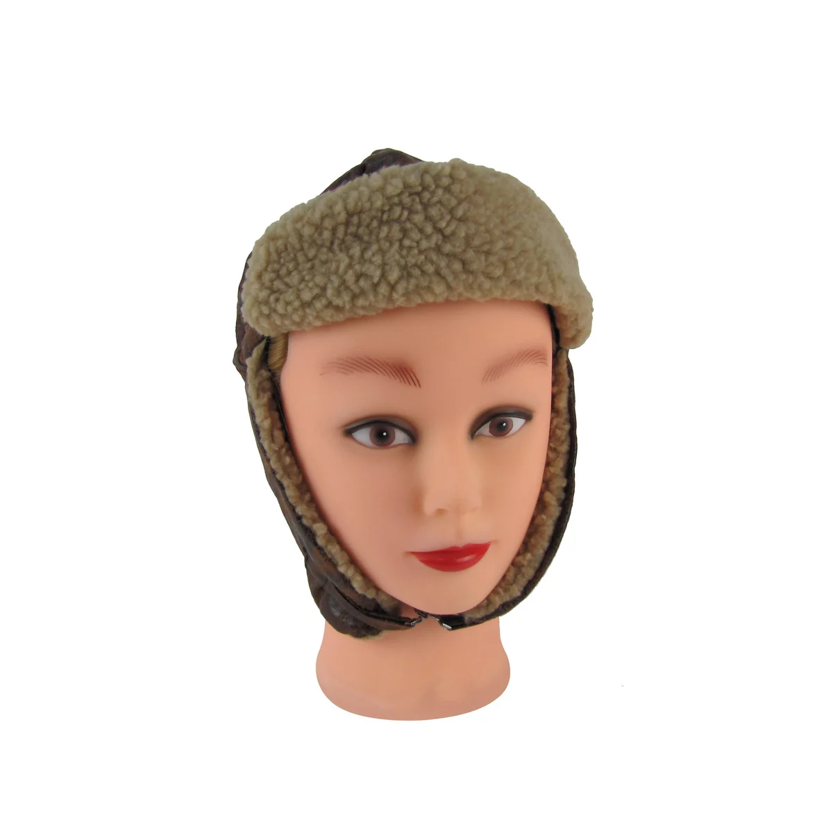 Brown Leather Aviator Helmet Wool Bomber Pilot Trooper Hat Warm Winter Ski Cap - Image 3