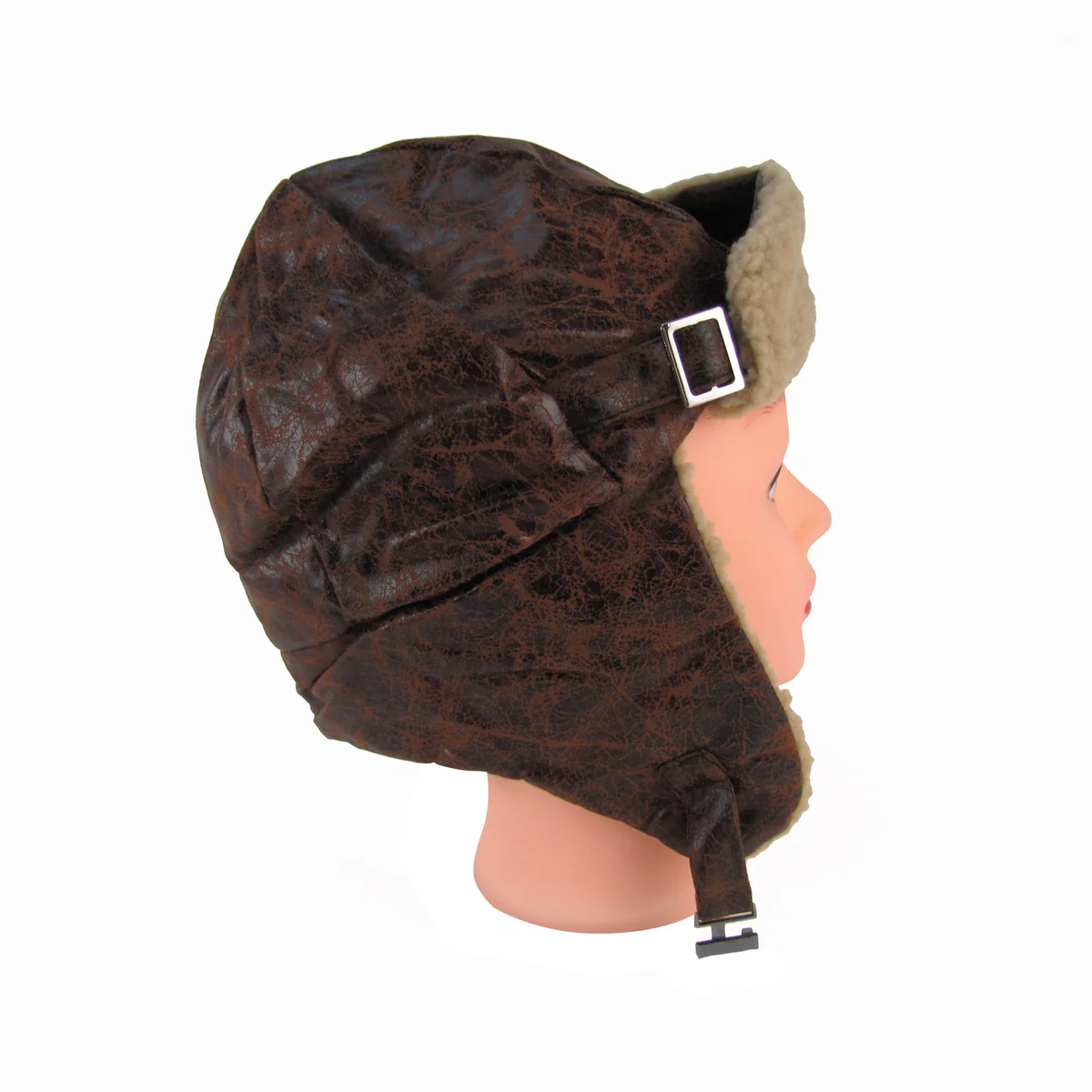 Brown Leather Aviator Helmet Wool Bomber Pilot Trooper Hat Warm Winter Ski Cap - Image 4