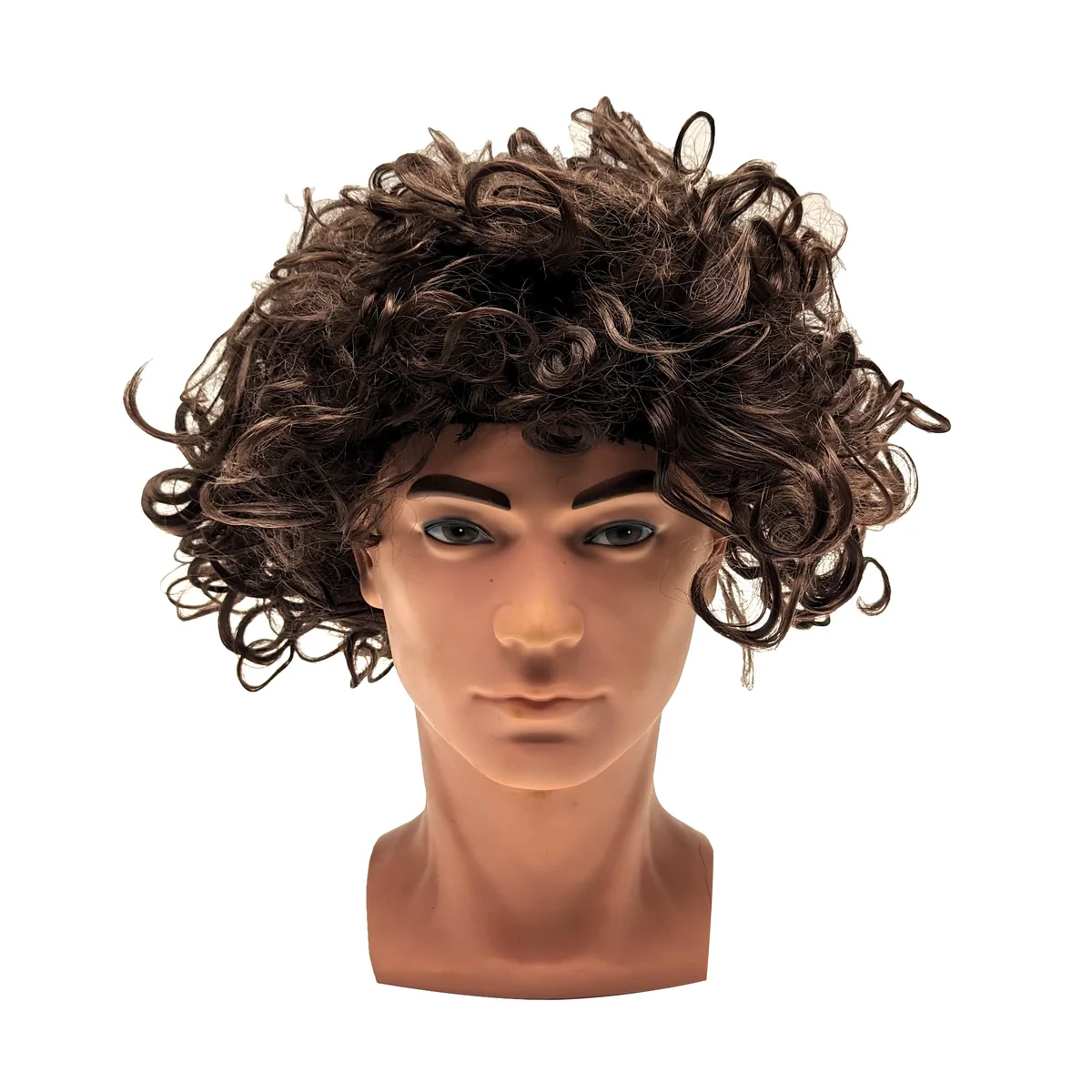 Brown Mens Curly Fake Wig Wavy Hair Piece Funny Cosplay Party Halloween Costume