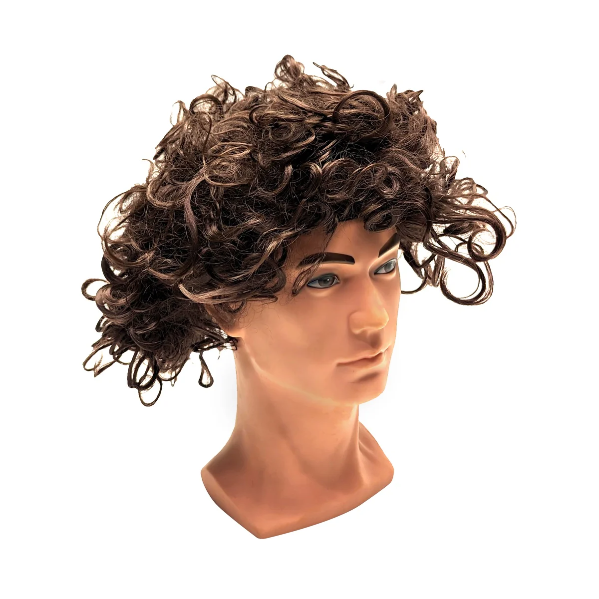 Brown Mens Curly Fake Wig Wavy Hair Piece Funny Cosplay Party Halloween Costume - Image 2