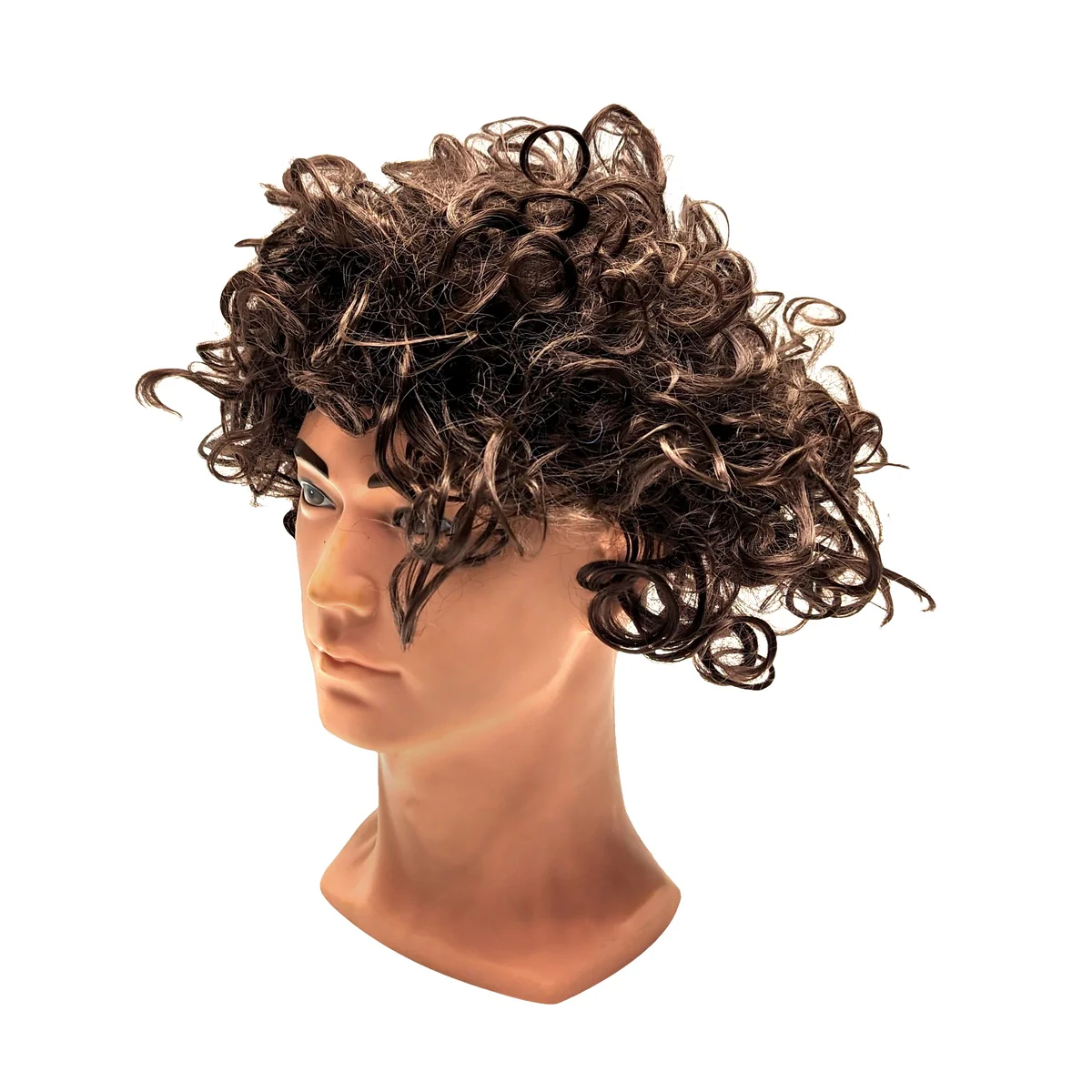 Brown Mens Curly Fake Wig Wavy Hair Piece Funny Cosplay Party Halloween Costume - Image 3