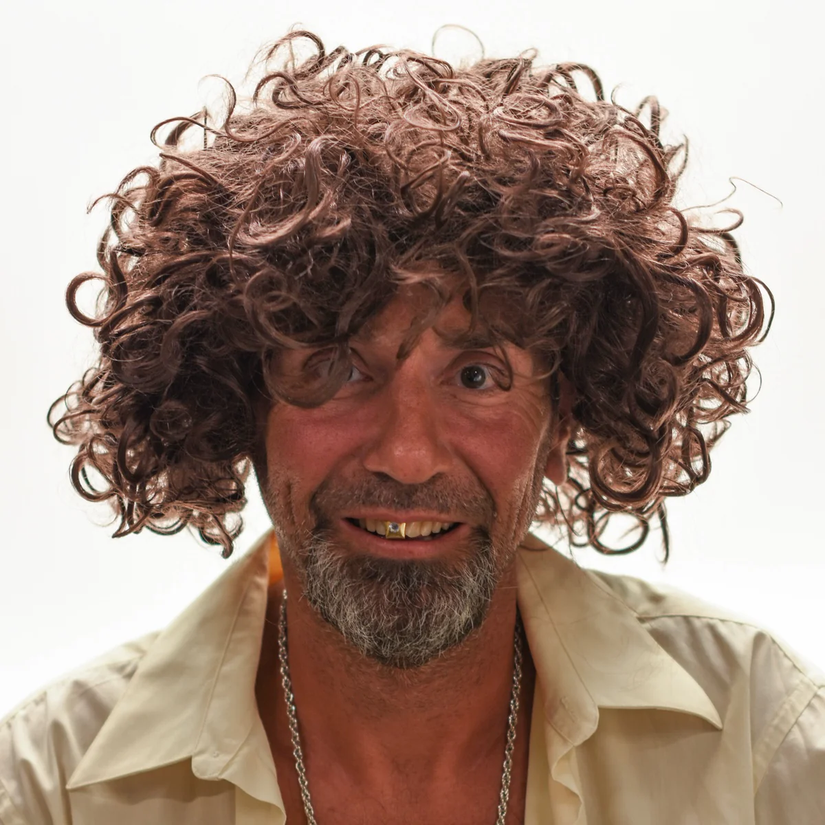 Brown Mens Curly Fake Wig Wavy Hair Piece Funny Cosplay Party Halloween Costume - Image 4