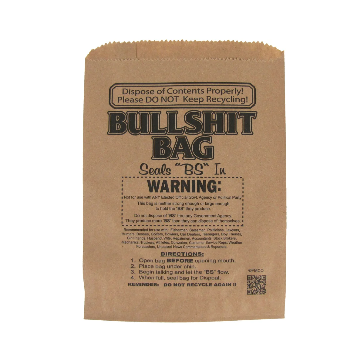 Brown Paper Bullshit Goody Bag Political Gag Gift Novelty Practical Joke Prank - Image 4