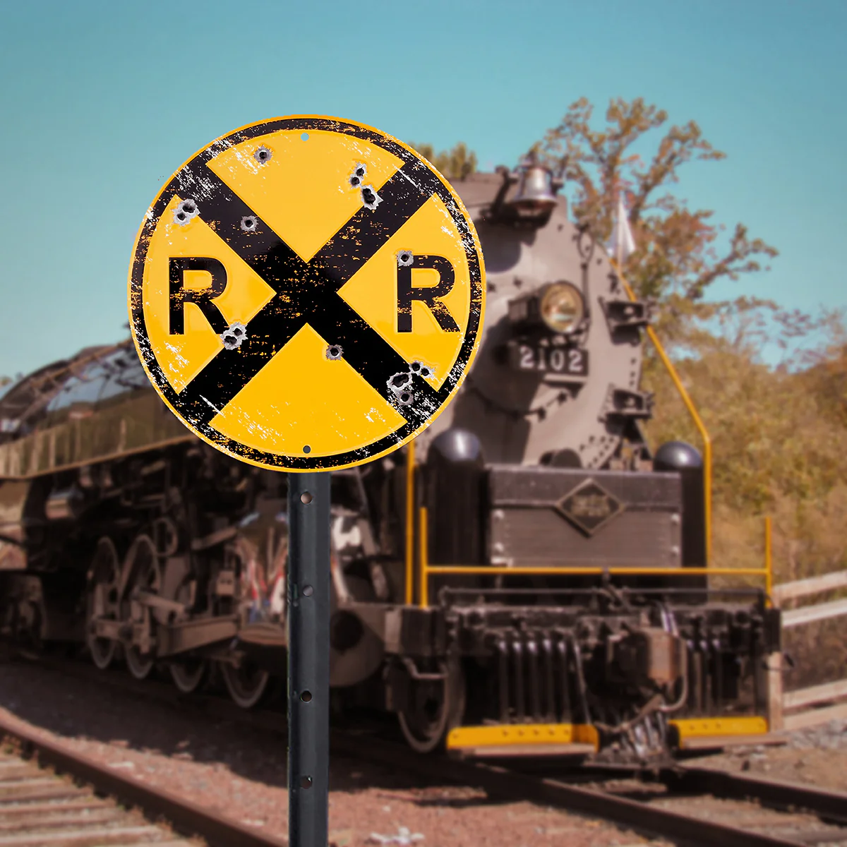 Bullet XING RR Railroad Crossing Train Sign Rustic Railfan Wall Art Home Decor - Image 5