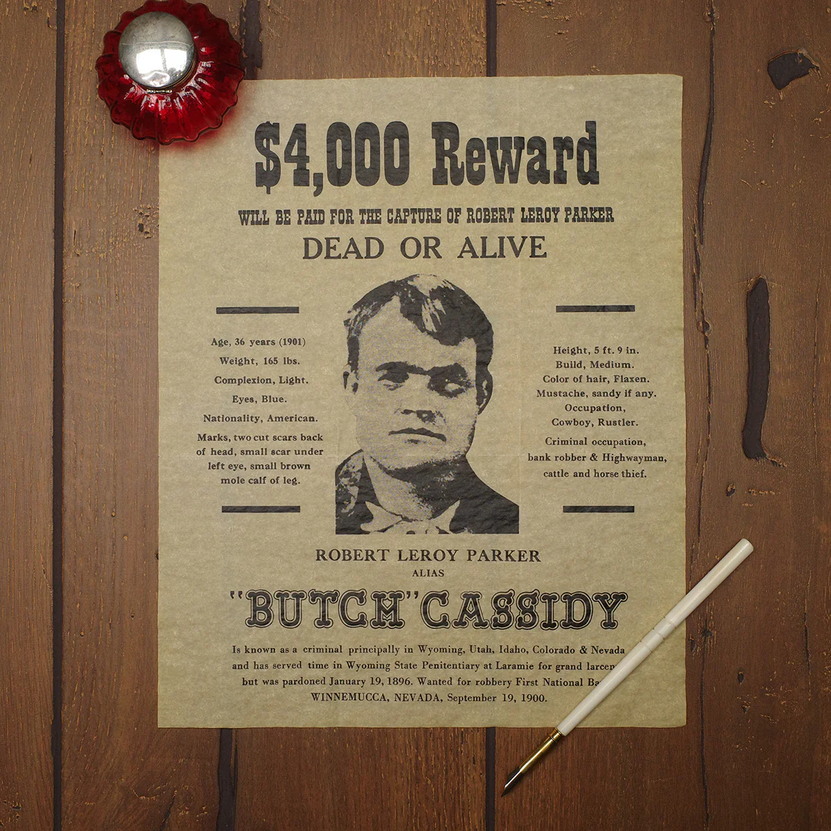 Butch Cassidy Outlaw Reward Poster Western Bar Decor Parchment Paper Wall Art Ad - Image 2