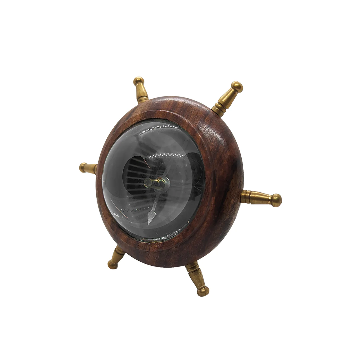 Captains Desk Wooden Brass Shipwheel Compass Nautical Paper Weight Office Decor - Image 2