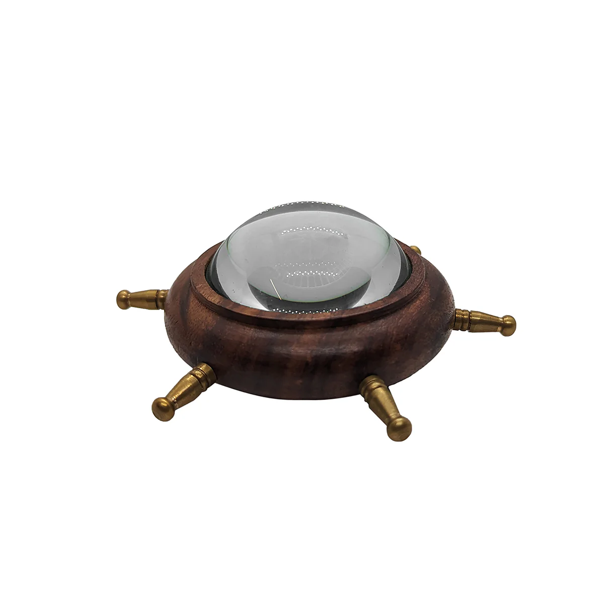 Captains Desk Wooden Brass Shipwheel Compass Nautical Paper Weight Office Decor - Image 3