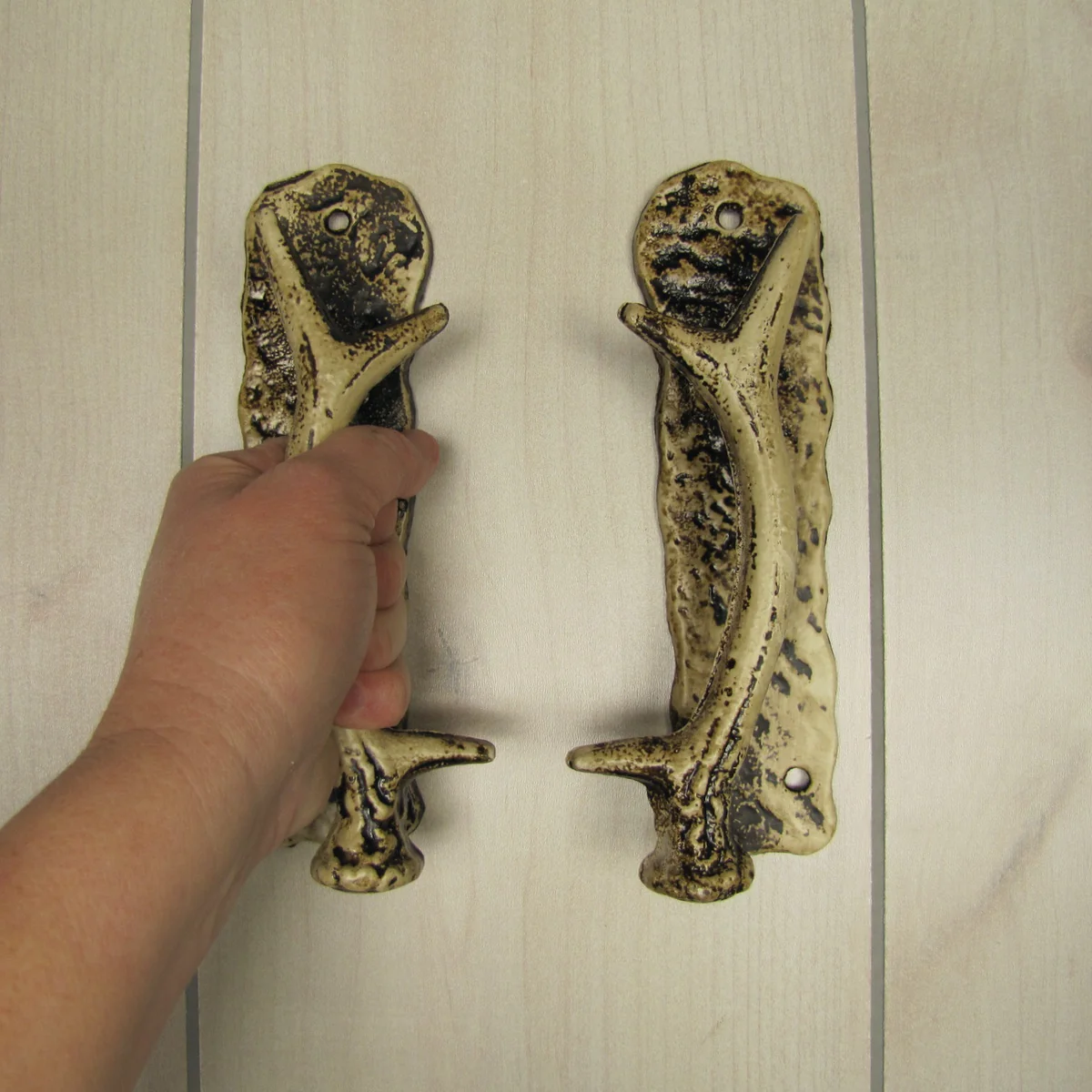 Cast Iron Deer Antler Barn Sliding Door Handle Pull Set Rustic Hunt Cabin Decor - Image 5