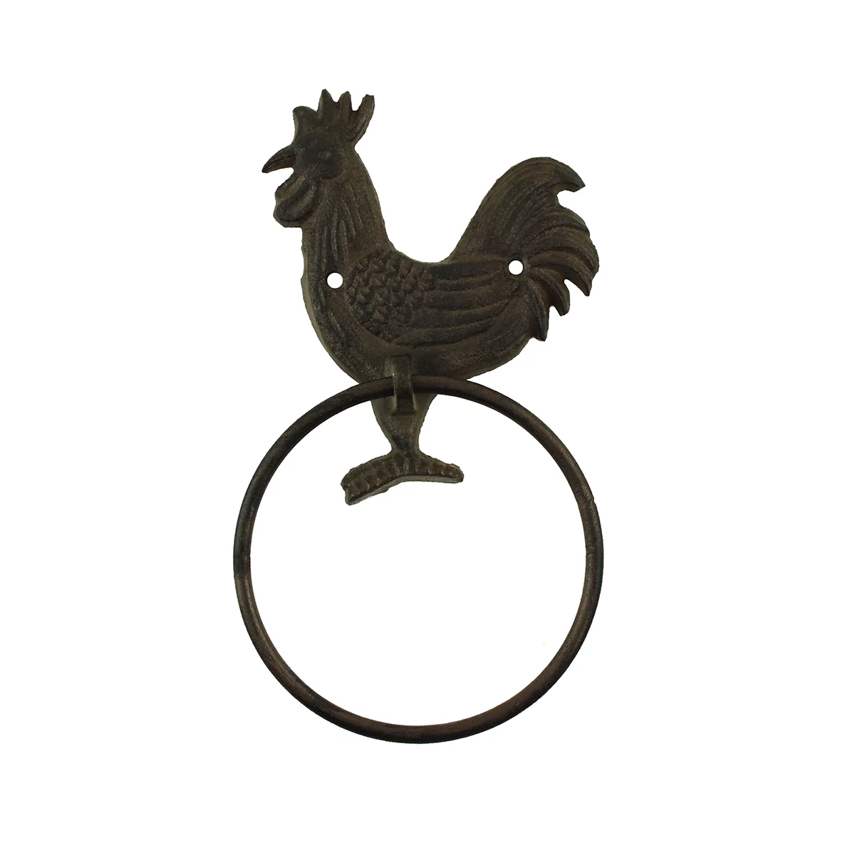 Cast Iron Rooster Bathroom Towel Ring Rustic Kitchen Hanger Hen Bath Wall Holder