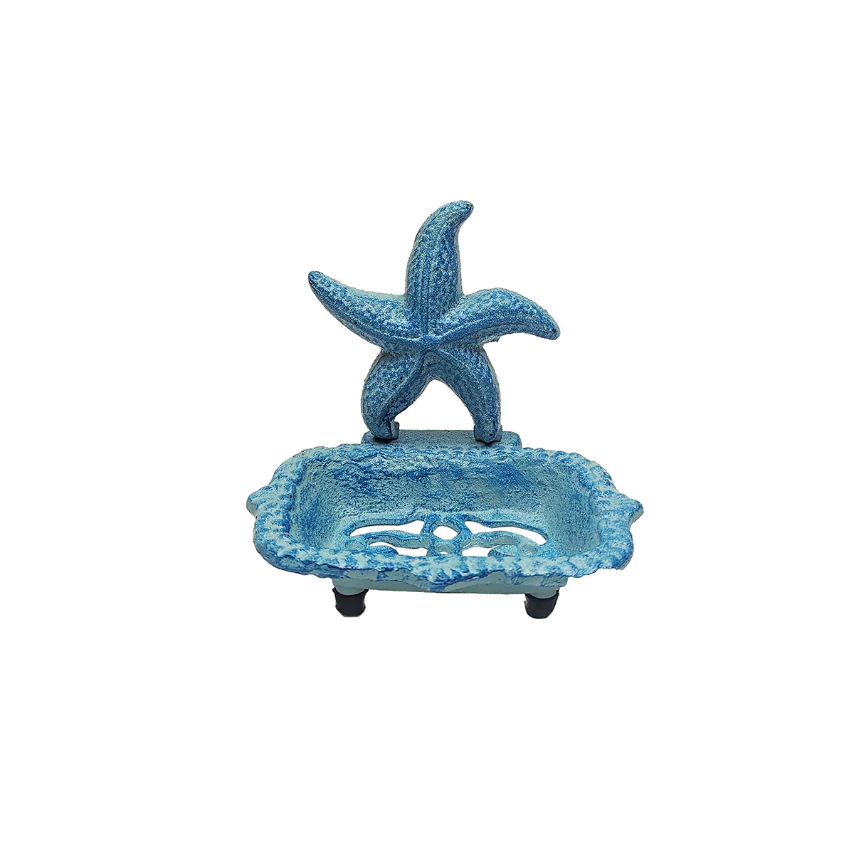 Cast Iron Starfish Soap Bar Dish Blue Star Sponge Holder Bathroom Home Essential