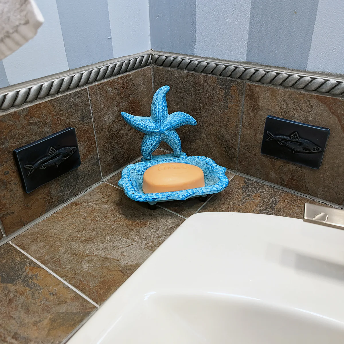 Cast Iron Starfish Soap Bar Dish Blue Star Sponge Holder Bathroom Home Essential - Image 4