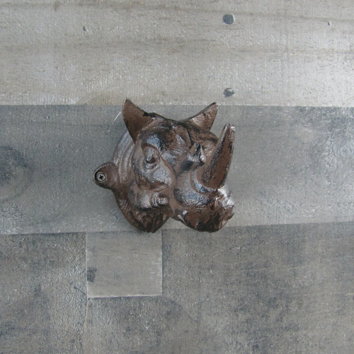 Cast Iron Wall Mount Rhino Head Single Hook Keyring Holder Key Hanger Hat Rack - Image 3