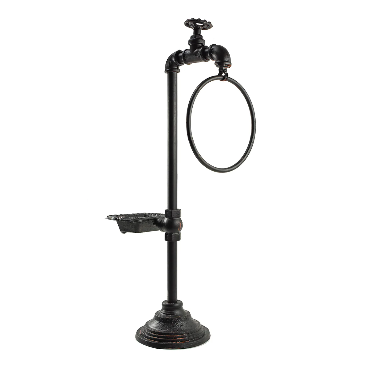 Cast Iron Water Faucet Soap Holder Spigot Bathroom Towel Ring Rustic Bath Rack